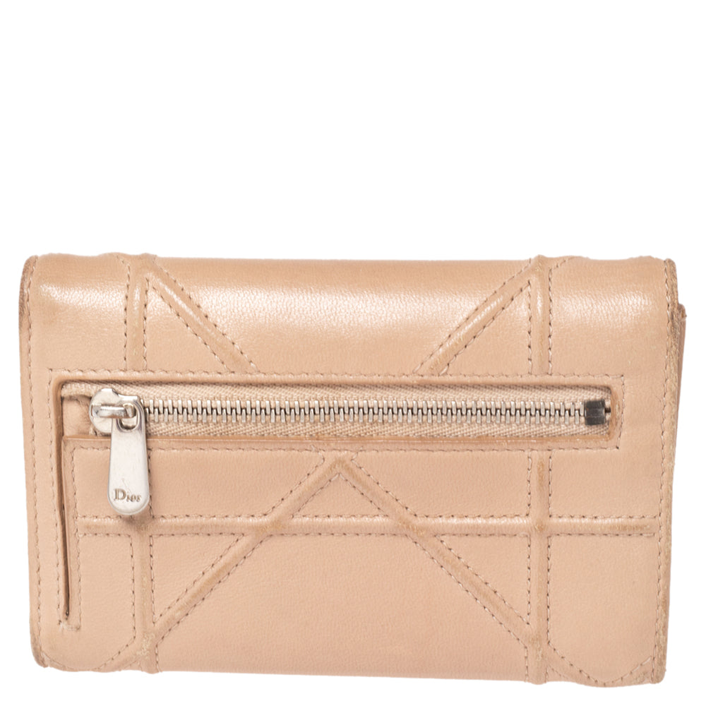 DIOR Beige Leather ama Trifold Wallet