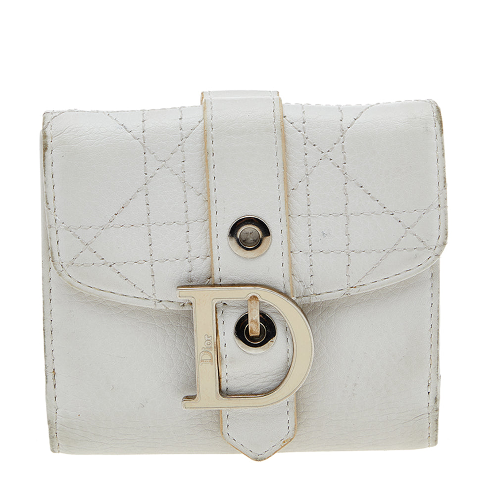 DIOR White Cannage Leather French Wallet