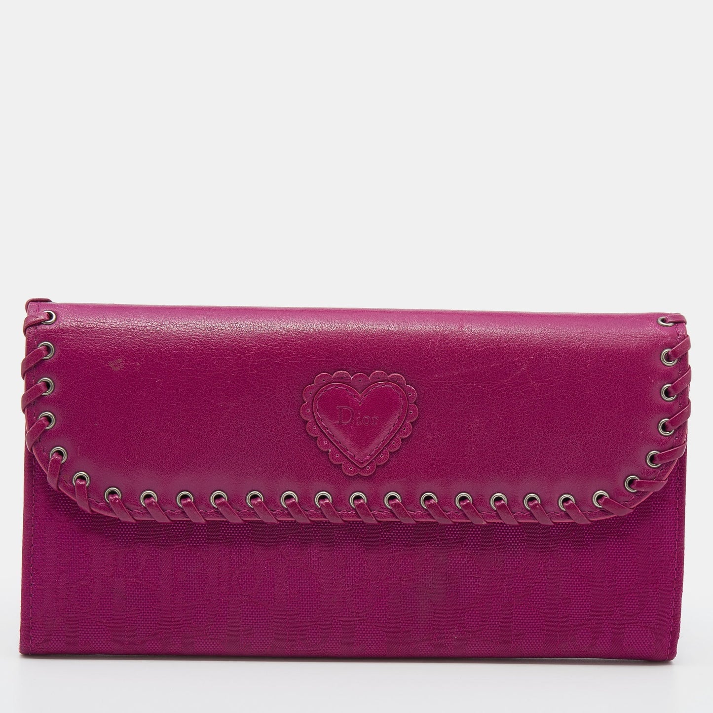 DIOR Pink Oblique Canvas and Leather Trim Flap Continental Wallet