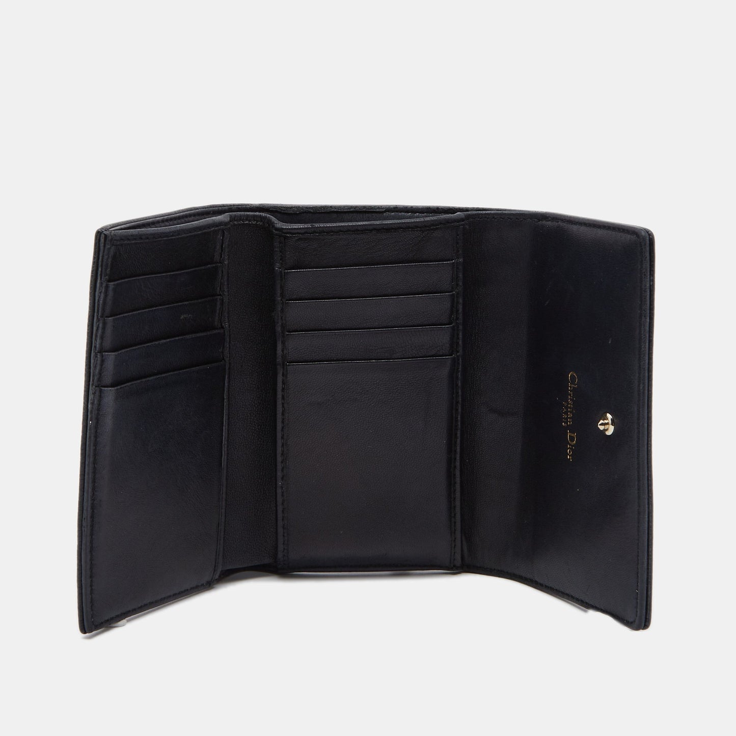 DIOR Black Leather ama Trifold Wallet