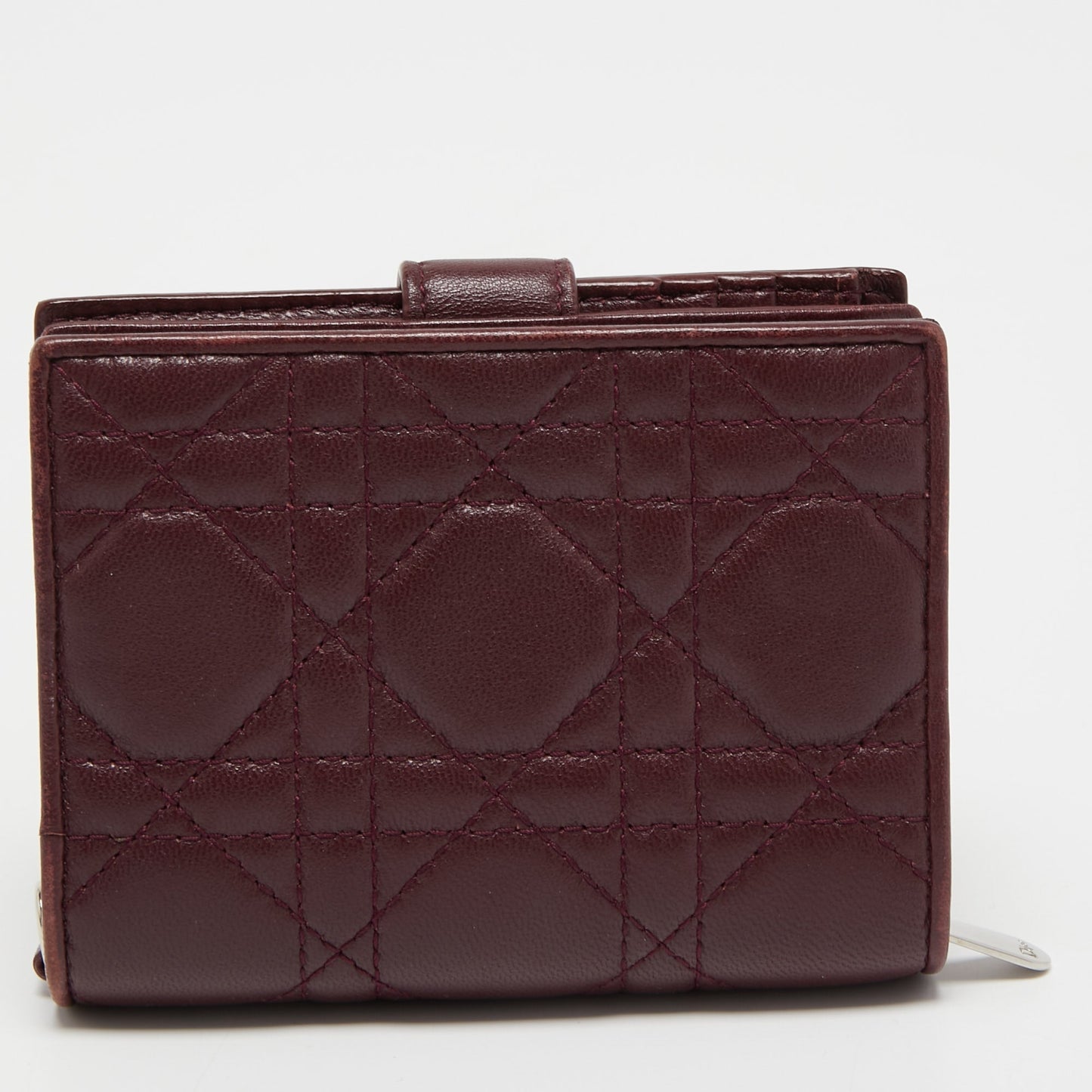 DIOR Burgundy Cannage Leather Lady  Compact French Wallet