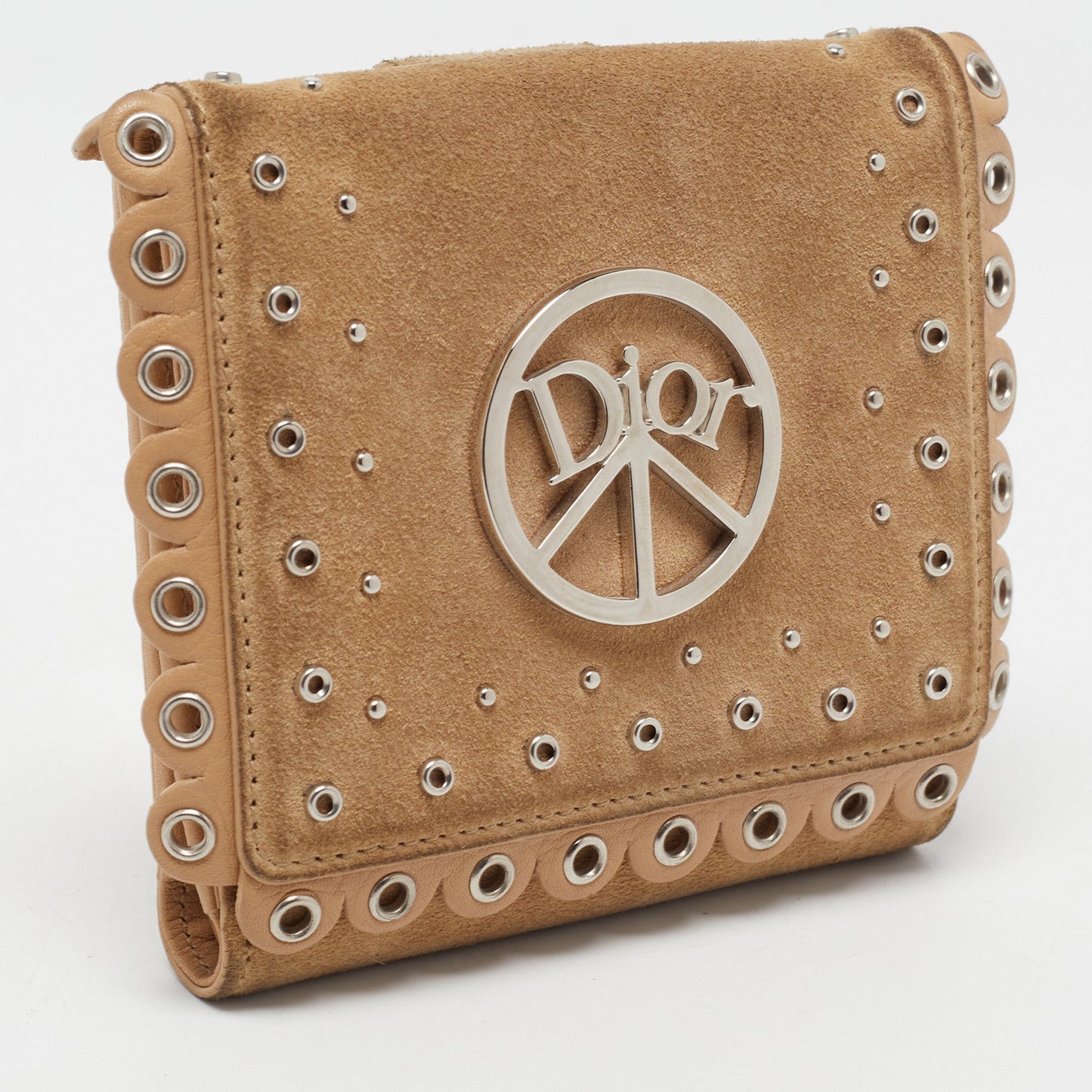 DIOR Beige Leather and Suede Grommet Logo Trifold Wallet