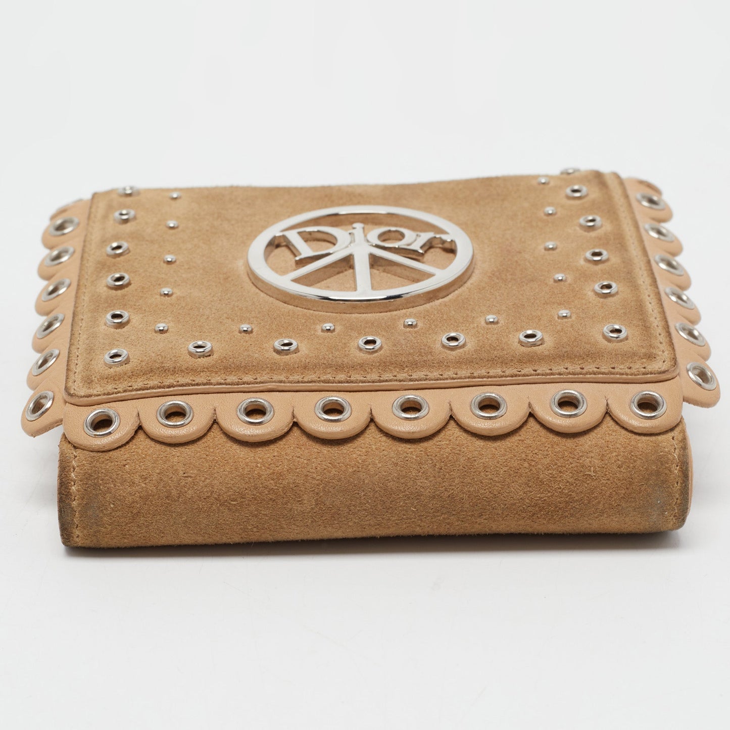 DIOR Beige Leather and Suede Grommet Logo Trifold Wallet