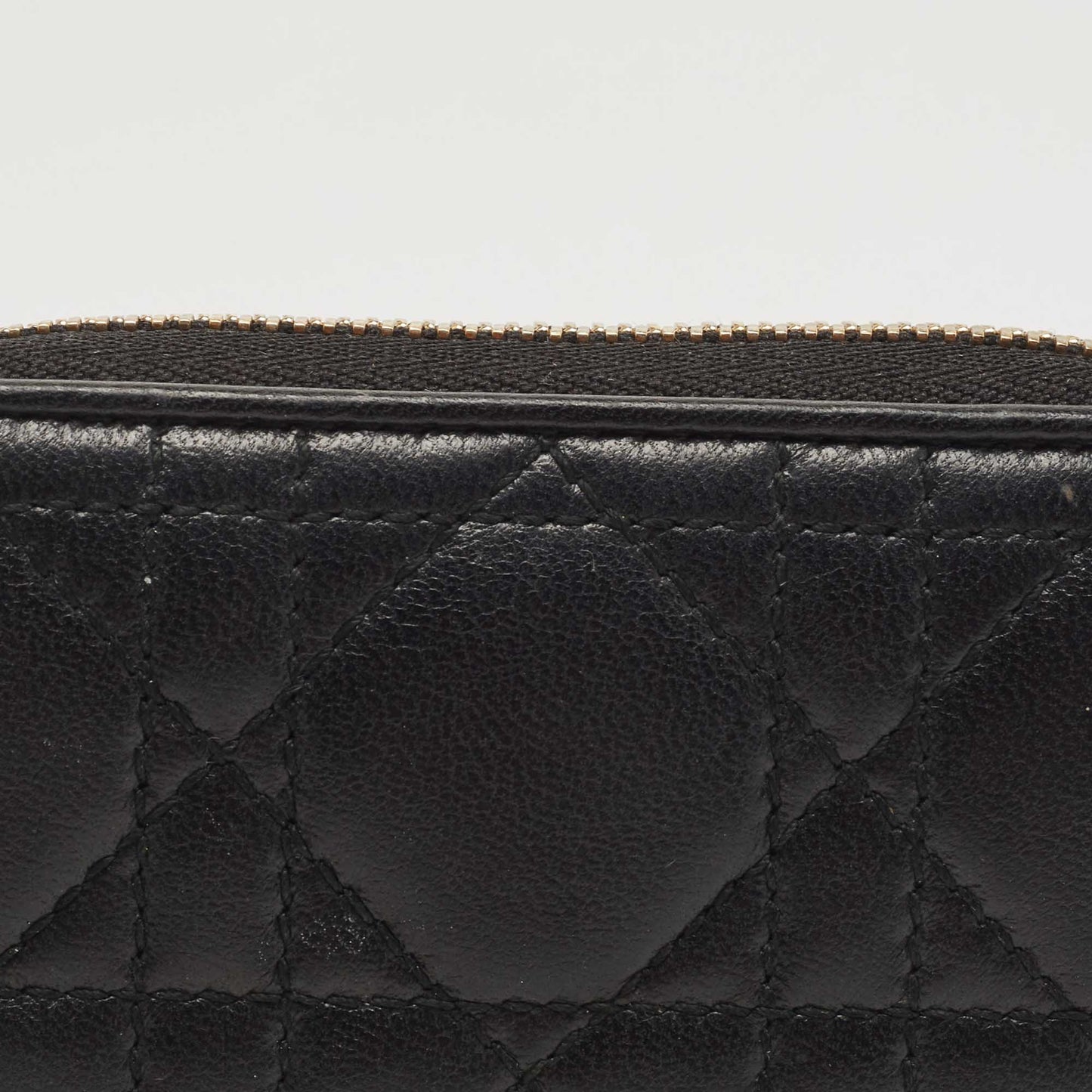 DIOR Black Cannage Leather Compact Zip Around Wallet