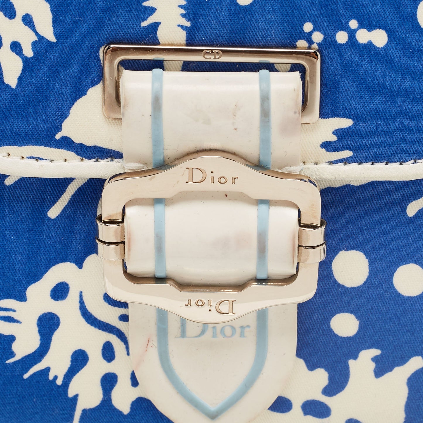 DIOR White/Blue Printed Fabric Trifold Wallet