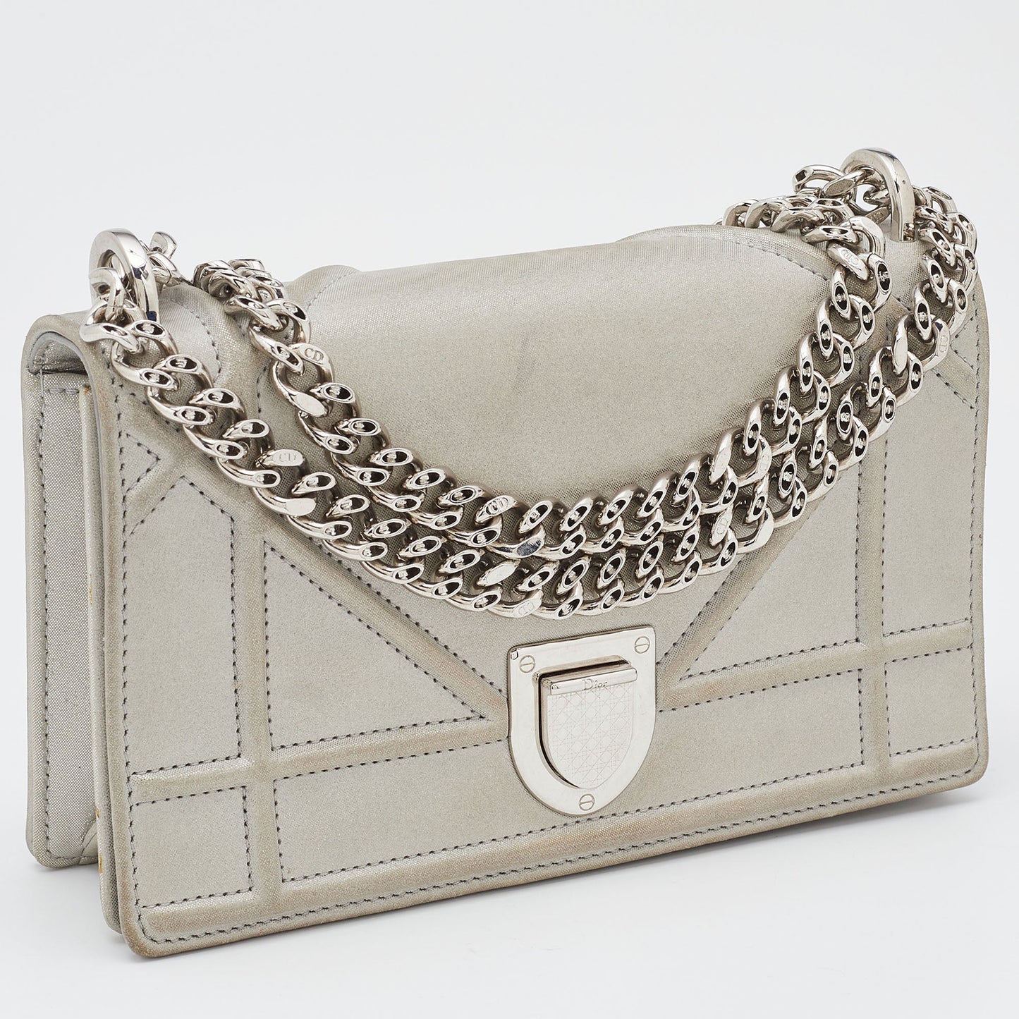 DIOR Grey Shimmering Leather Mini ama Crossbody Bag