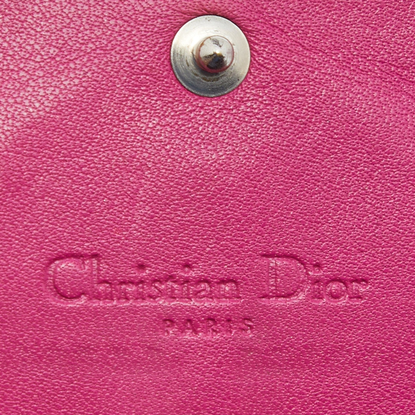 DIOR Pink Leather Round Logo Flap Continental Wallet