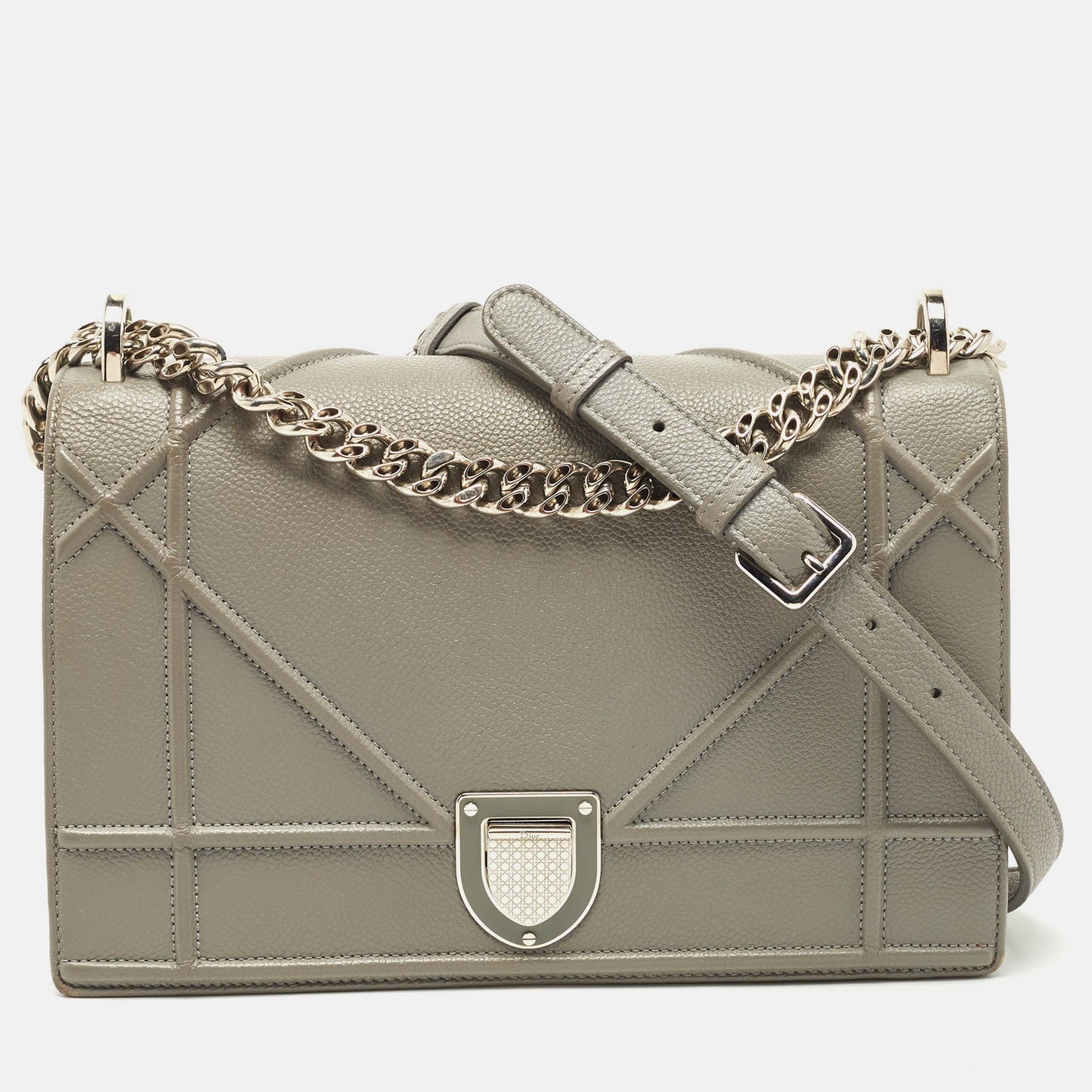 DIOR Grey Leather Medium ama Flap Shoulder Bag