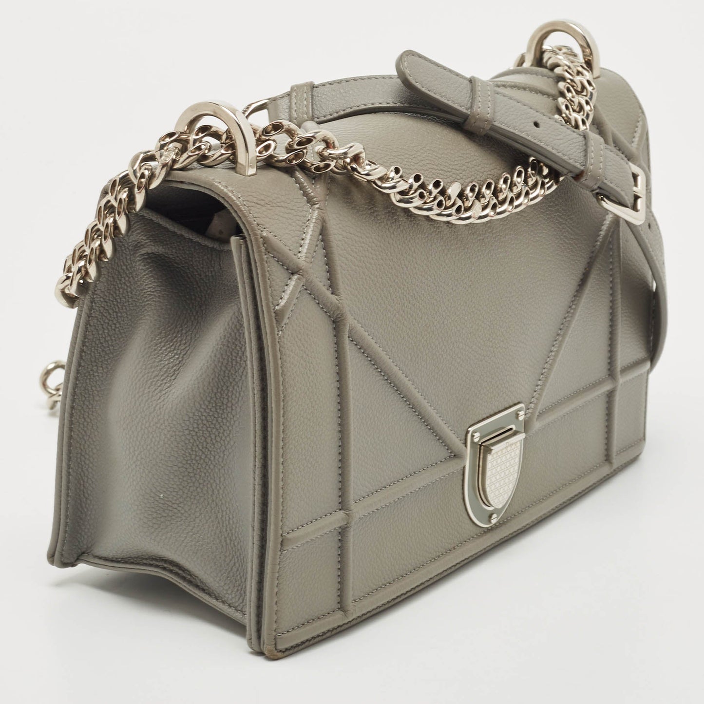 DIOR Grey Leather Medium ama Flap Shoulder Bag