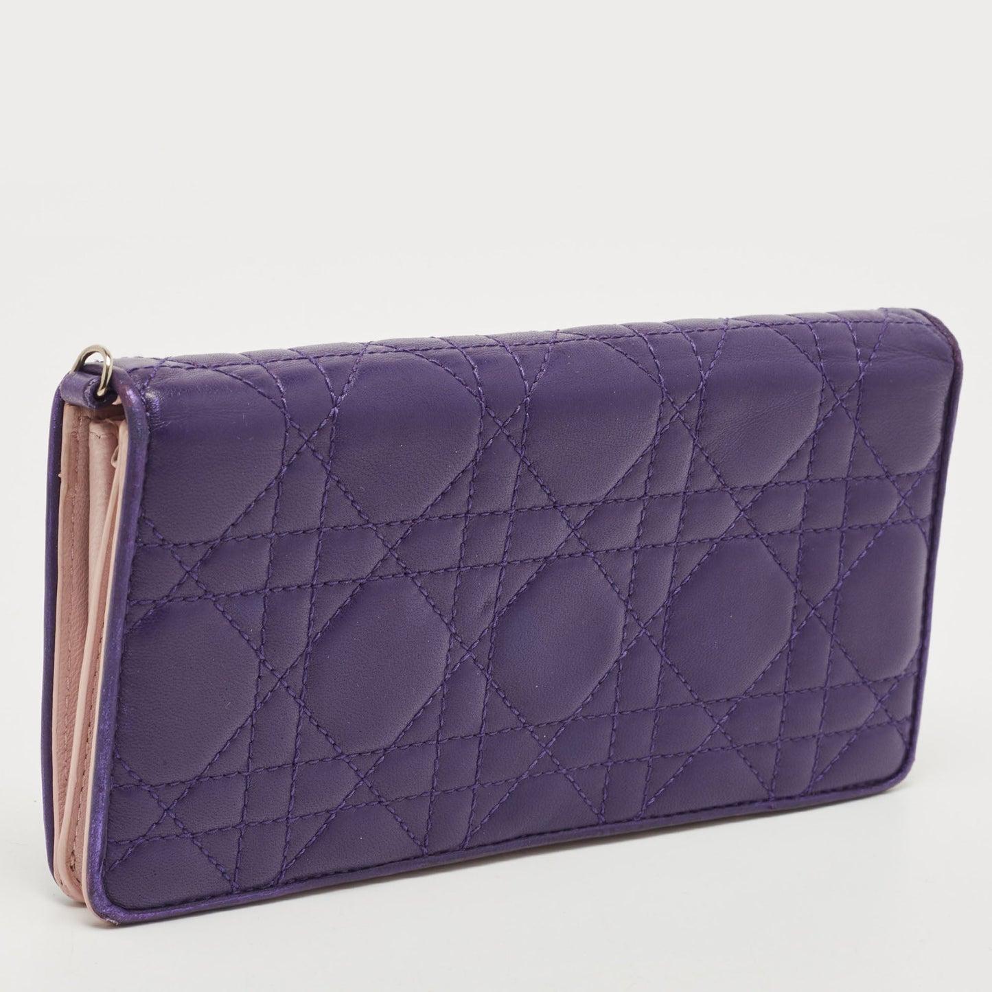 DIOR Purple Cannage Leather Bifold Continental Wallet