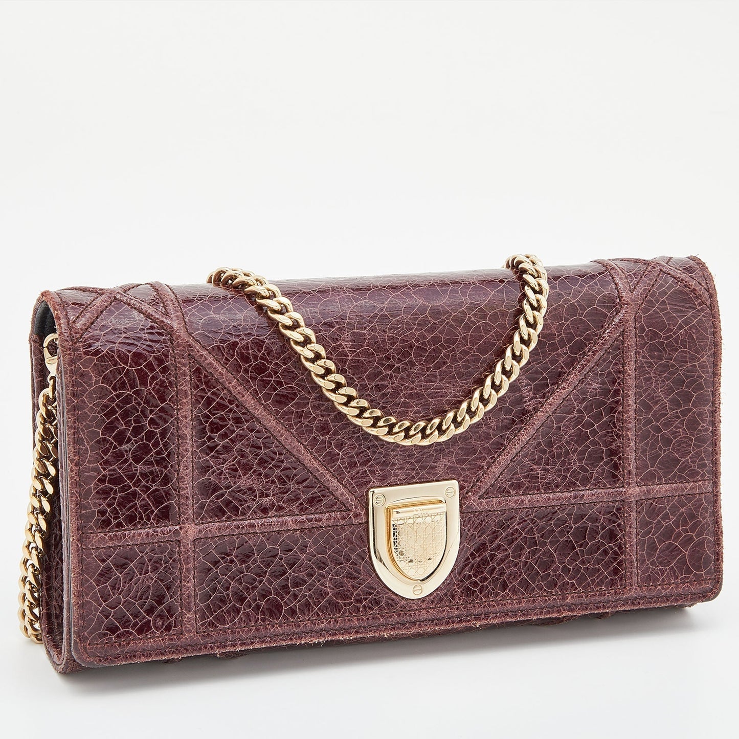 DIOR Burgundy Crackled Leather ama Wallet On Chain