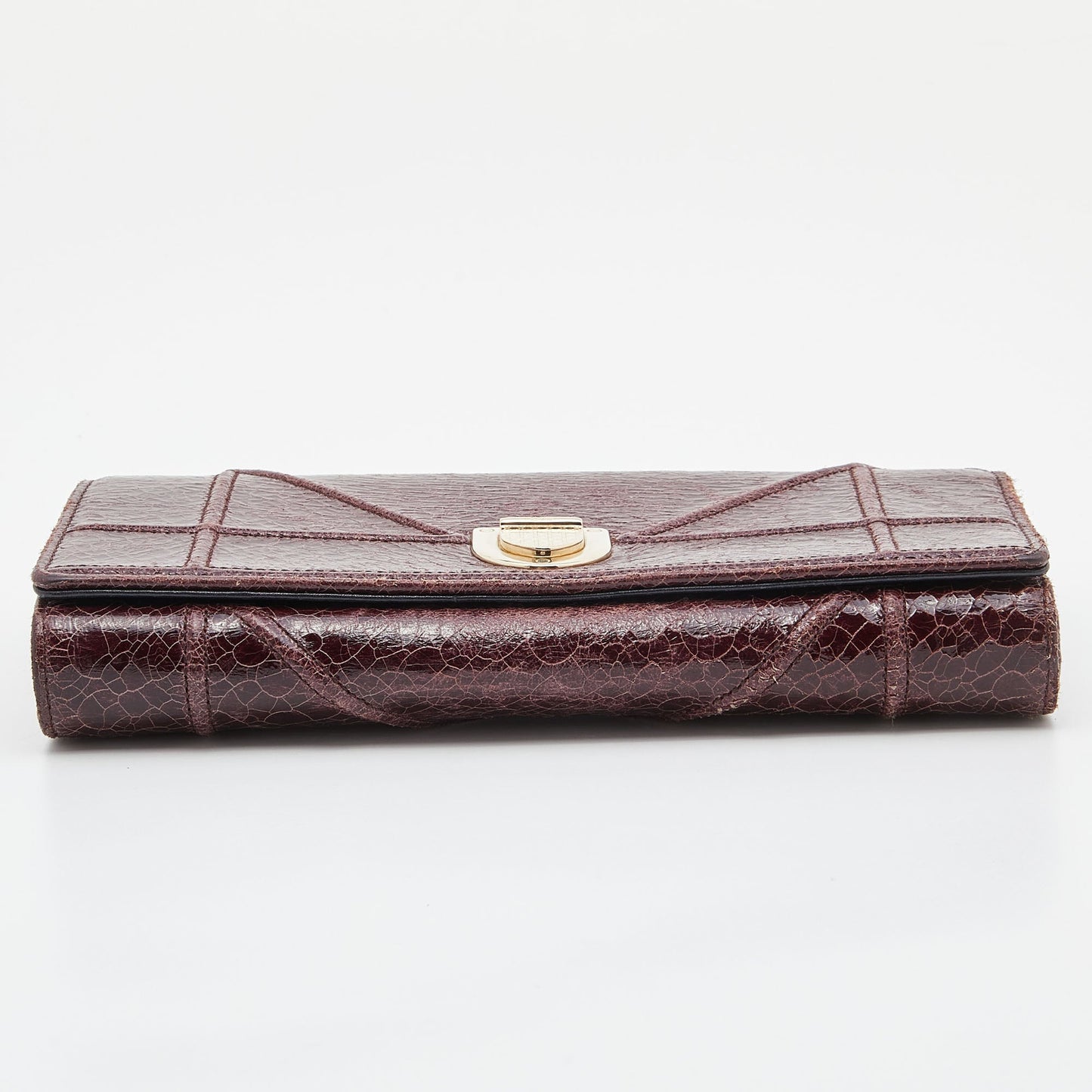 DIOR Burgundy Crackled Leather ama Wallet On Chain