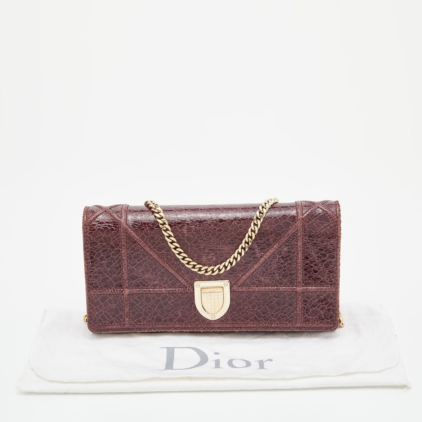 DIOR Burgundy Crackled Leather ama Wallet On Chain