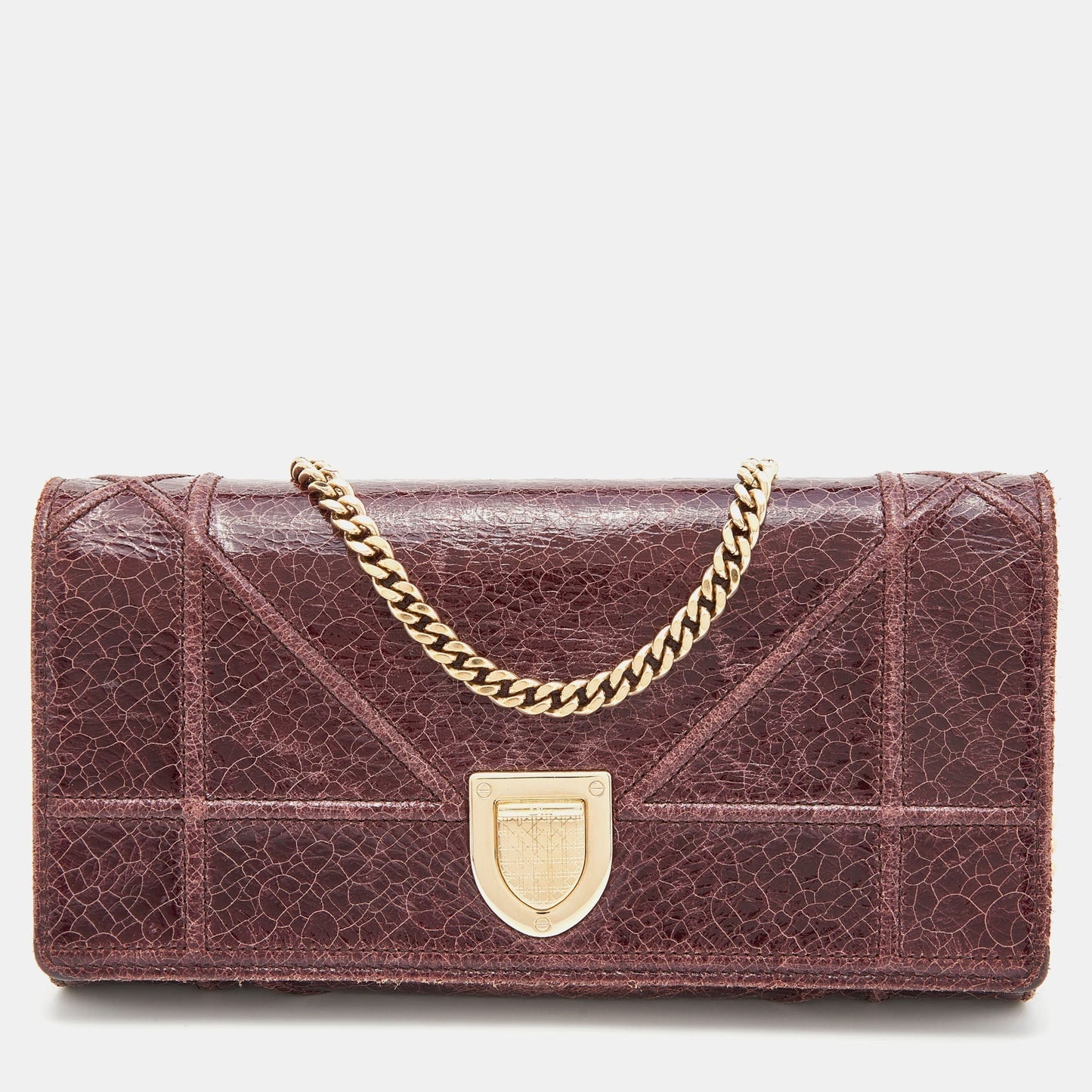 DIOR Burgundy Crackled Leather ama Wallet On Chain