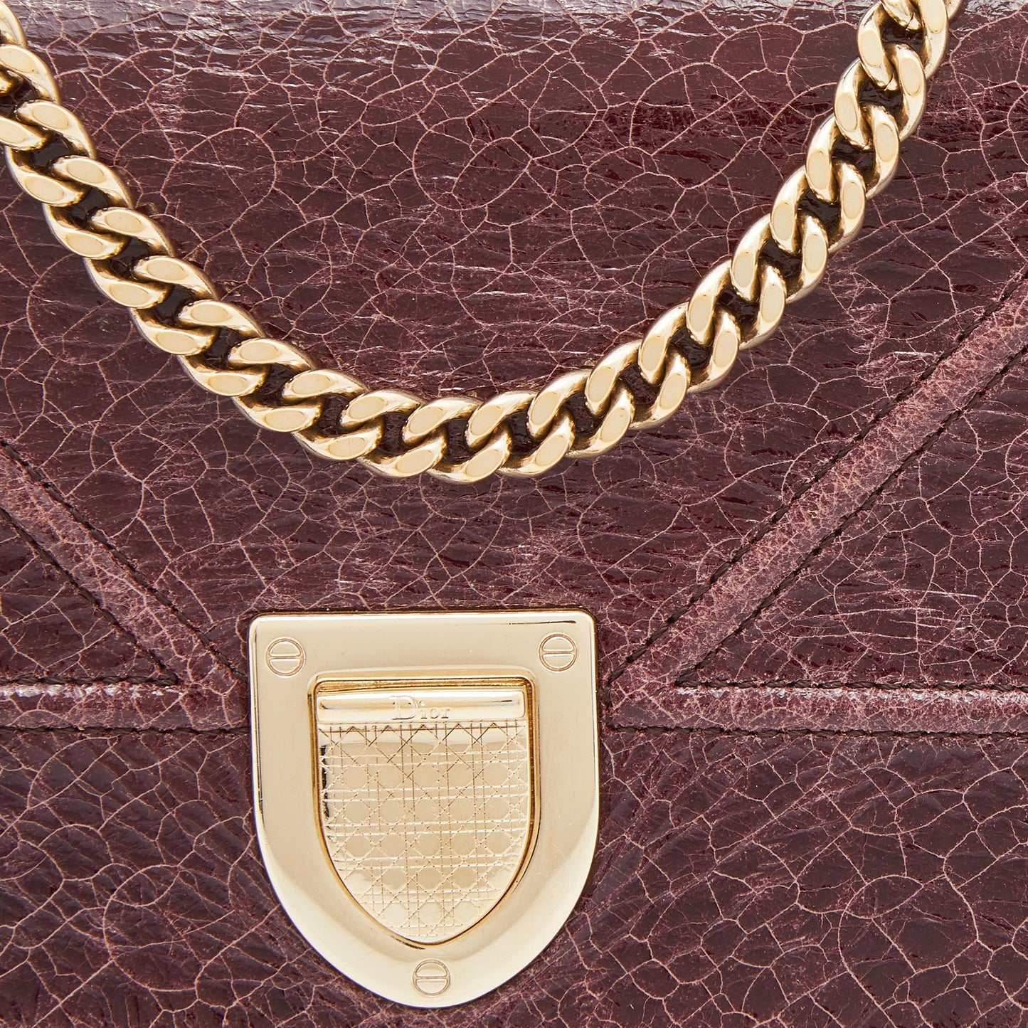 DIOR Burgundy Crackled Leather ama Wallet On Chain