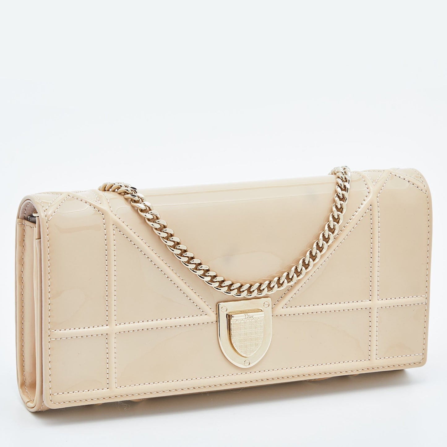 DIOR Beige Patent Leather ama Wallet on Chain