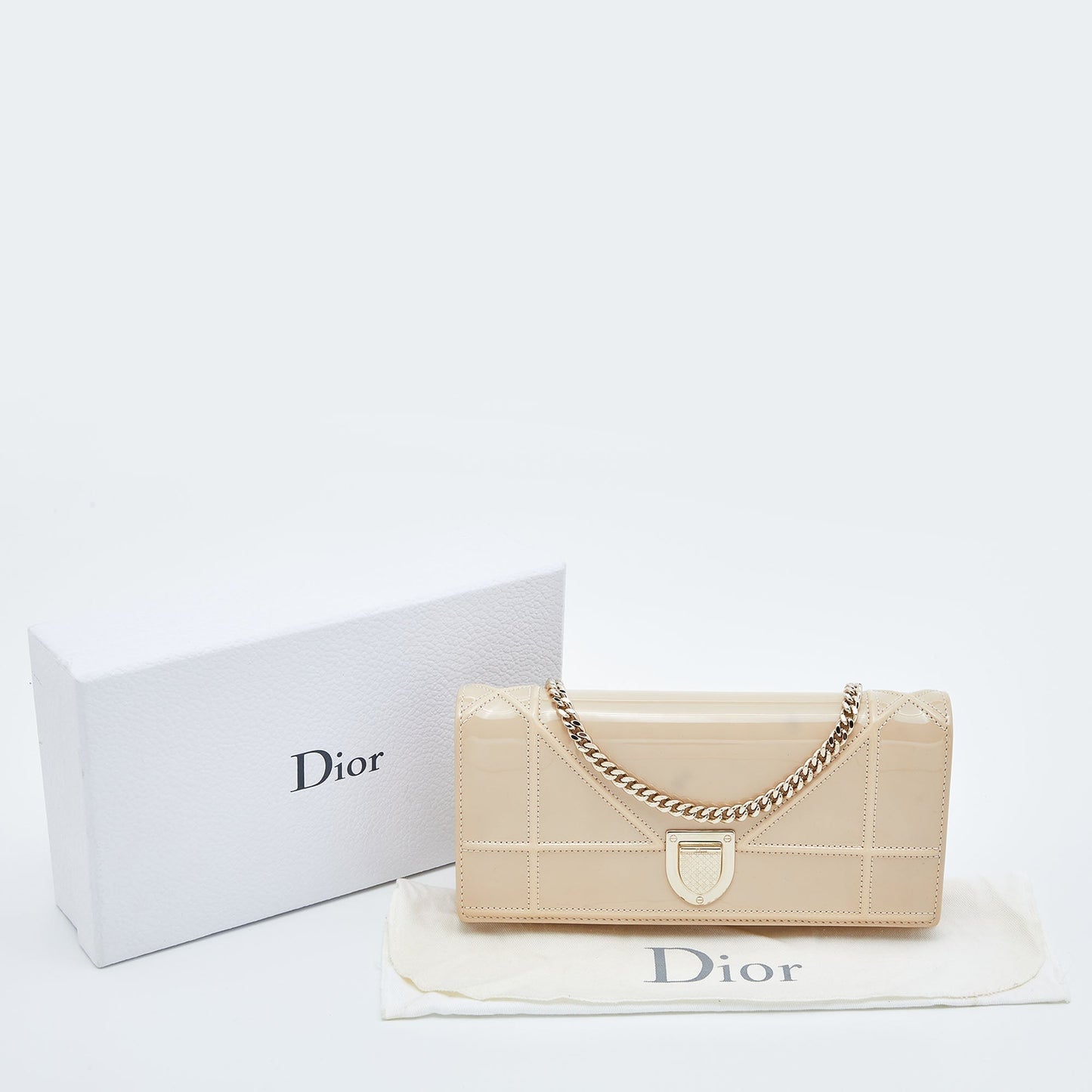 DIOR Beige Patent Leather ama Wallet on Chain