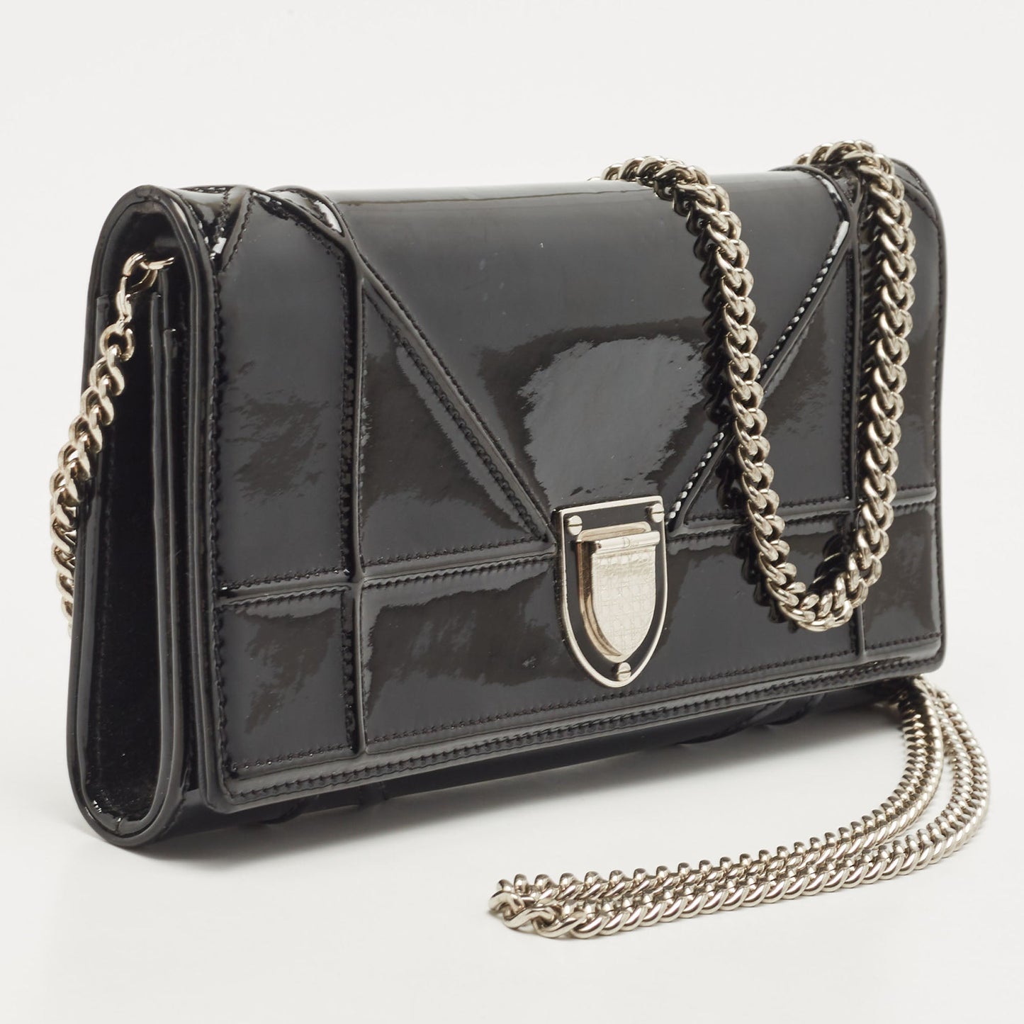 DIOR Black Patent Leather ama Wallet on Chain