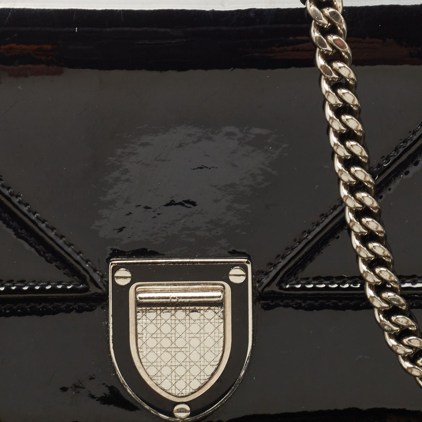 DIOR Black Patent Leather ama Wallet on Chain