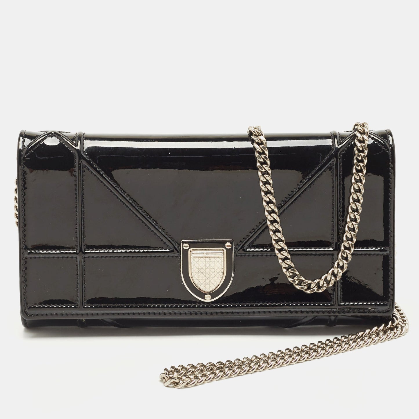 DIOR Black Patent Leather ama Wallet on Chain