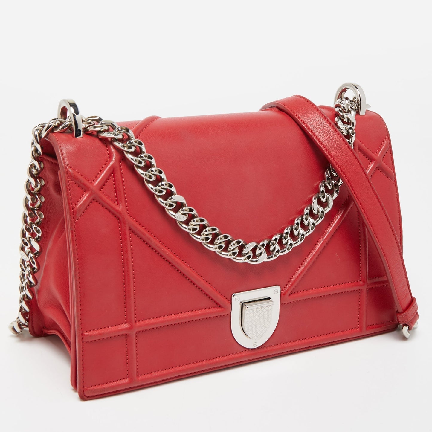 DIOR Red Leather Medium ama Flap Shoulder Bag