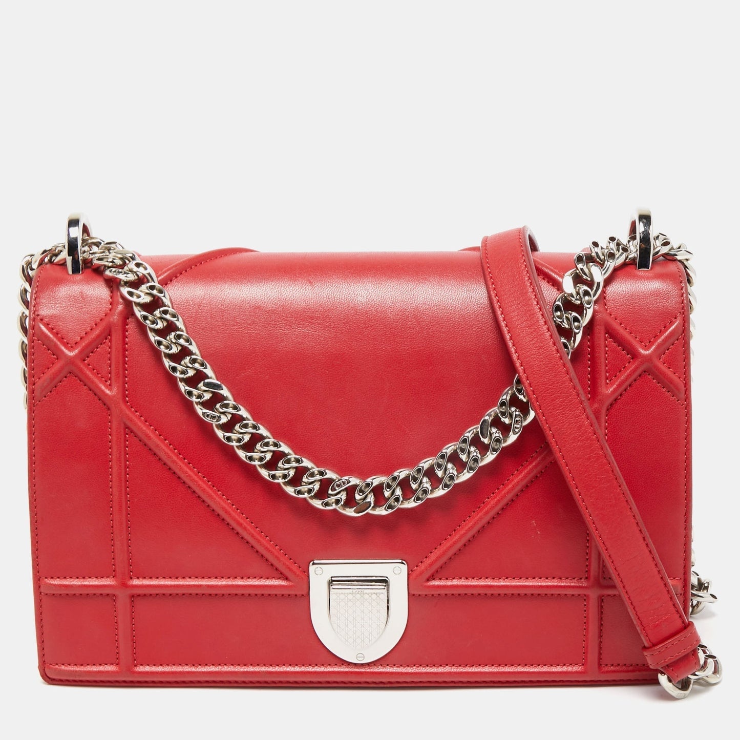 DIOR Red Leather Medium ama Flap Shoulder Bag