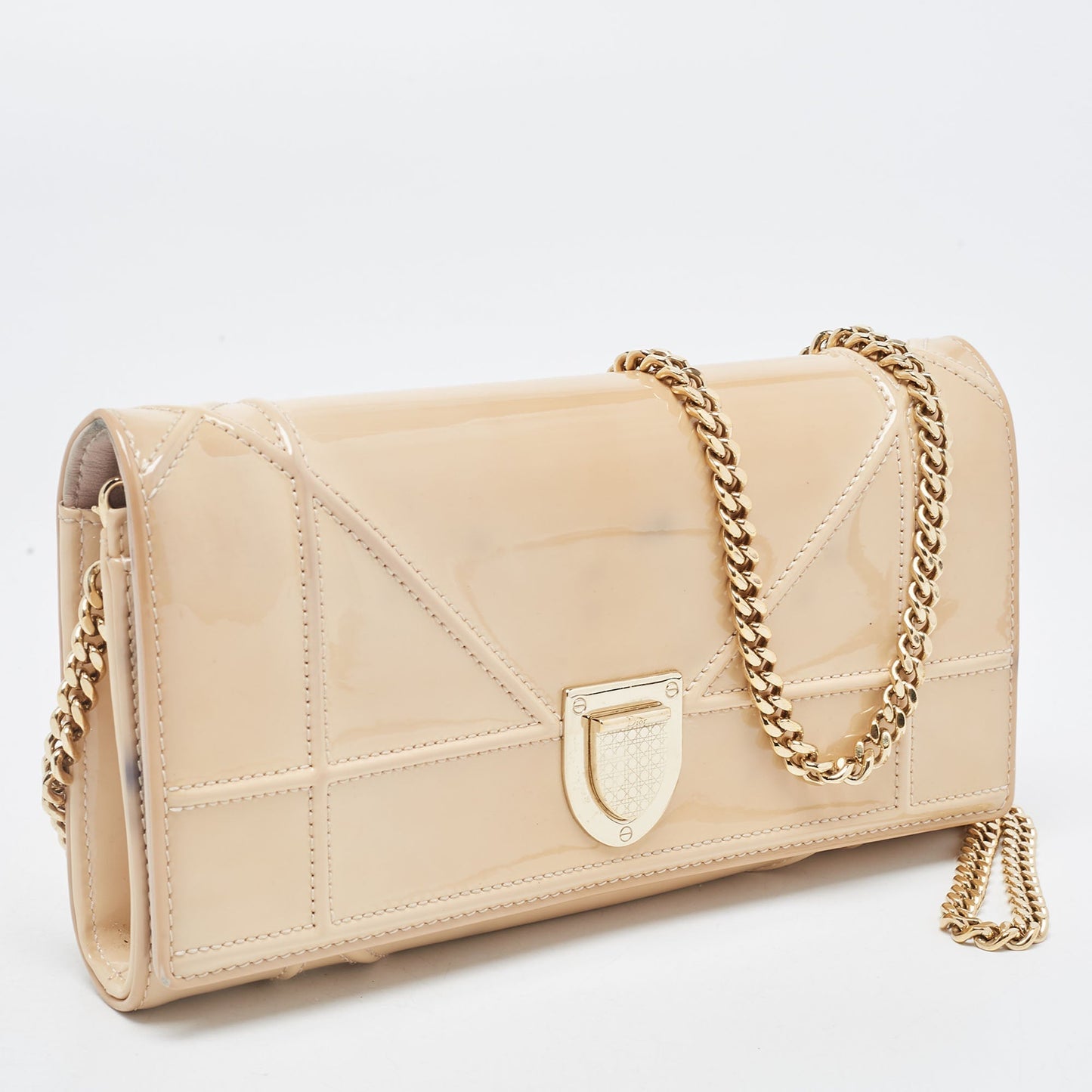 DIOR Beige Patent Leather ama Wallet On Chain