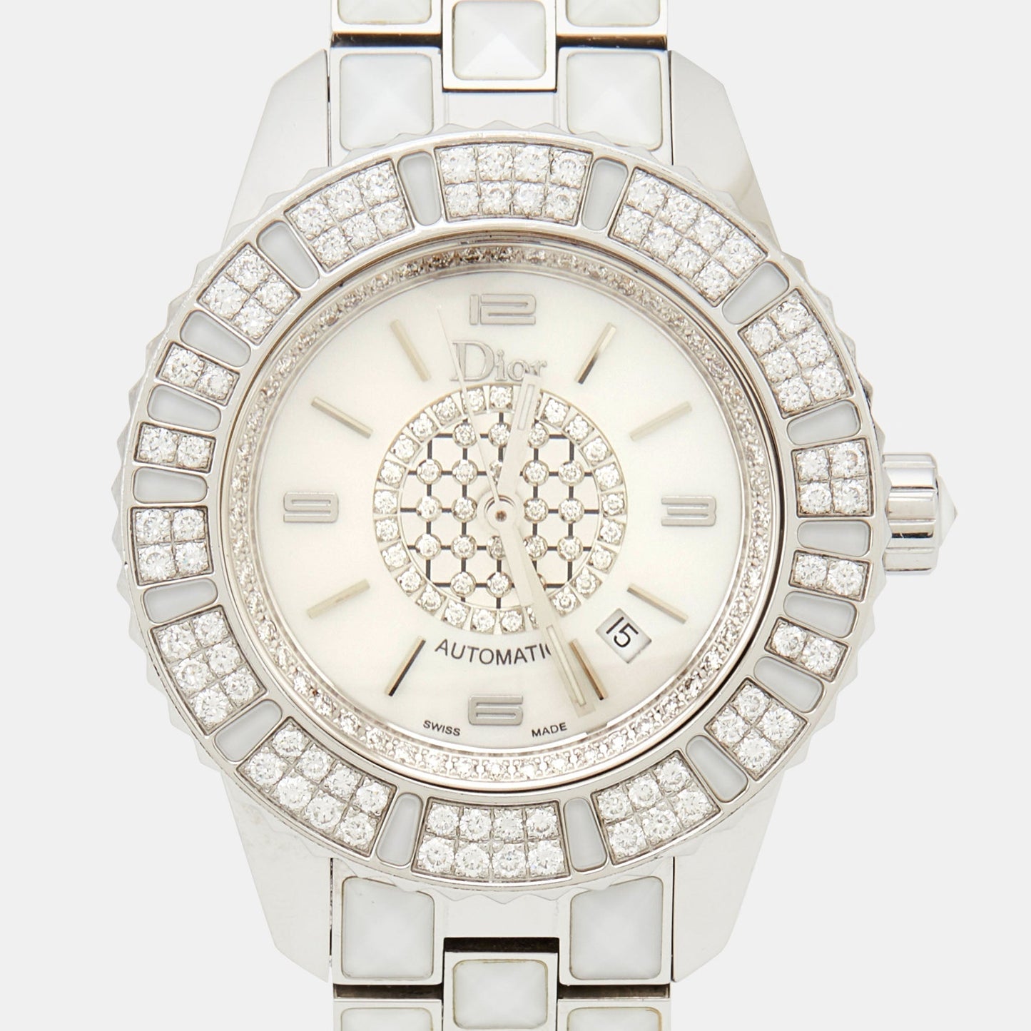 DIOR Mother Of  Pearl Diamonds Stainless Steel Christal CD113512M001 Women's Wristwatch 33 mm