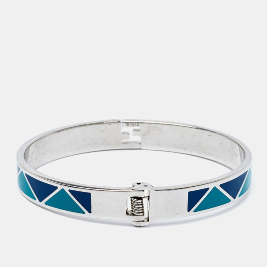 FENDI Green & Blue Enamel Silver Tone sta Cuff Bracelet