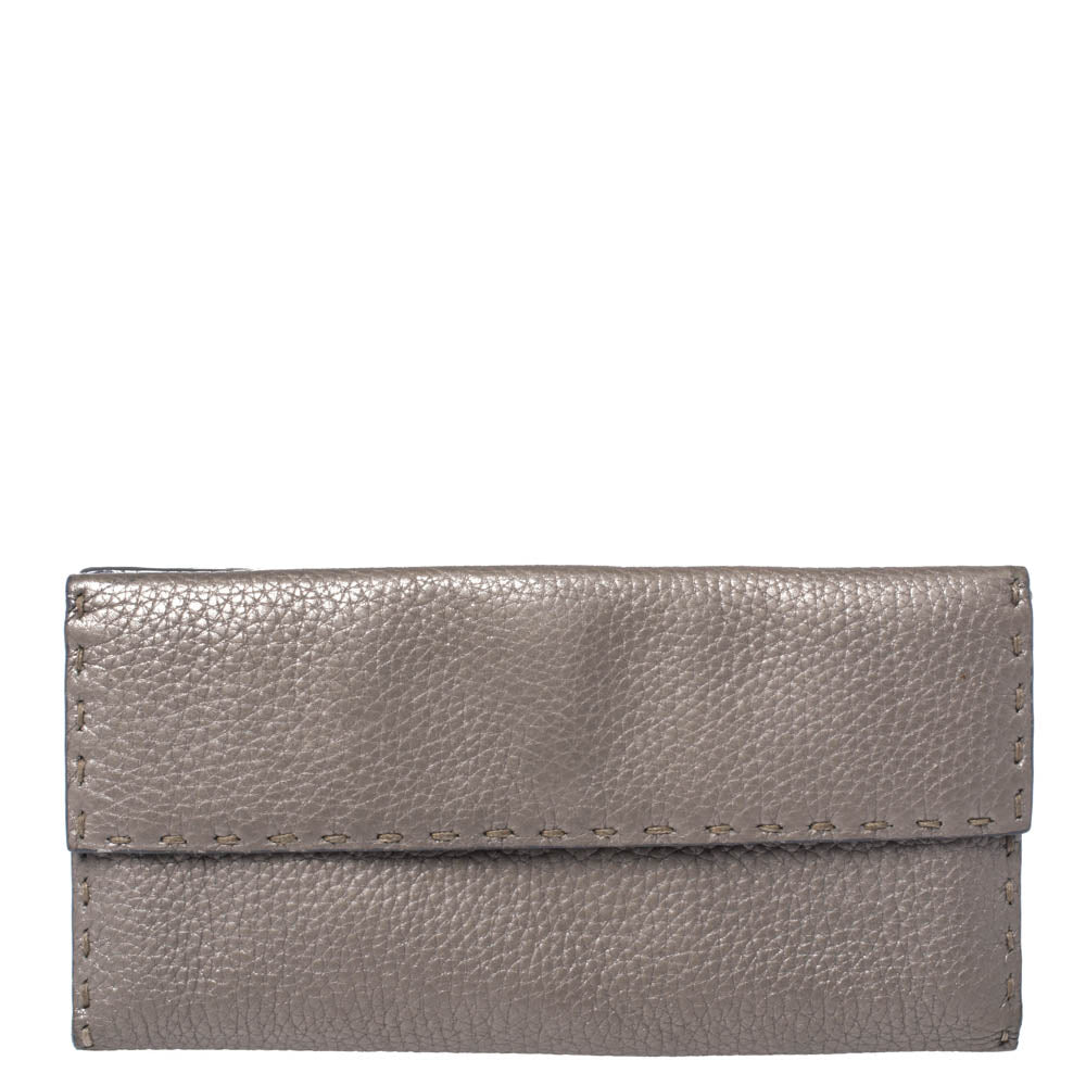 Fendi Metallic Selleria Leather Continental Wallet