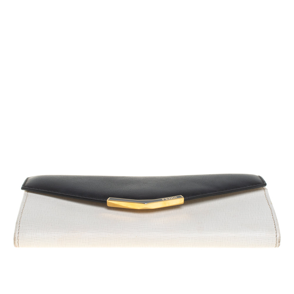 Fendi Off White/Black Leather Envelope Continental Wallet