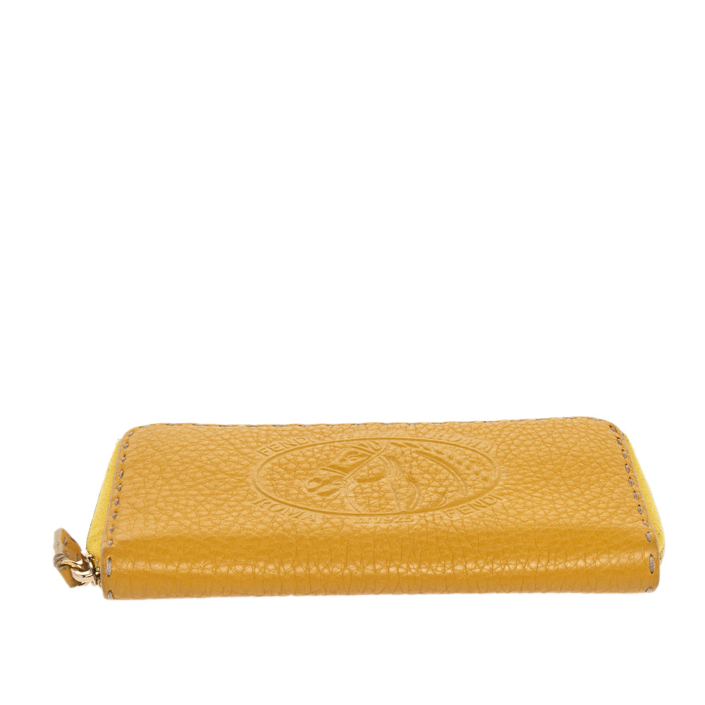 Fendi Yellow Leather Selleria Zip Around Wallet