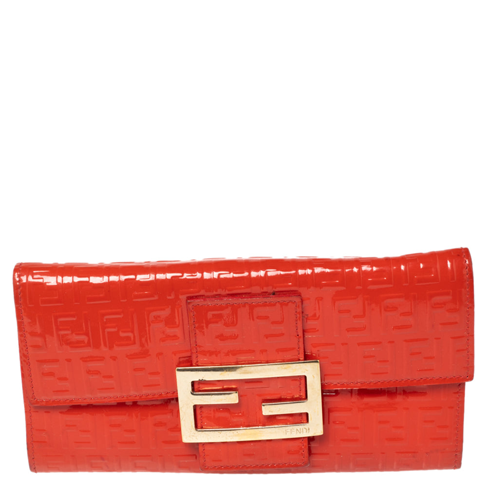 Fendi Orange Zucchino Patent Leather Continental Wallet