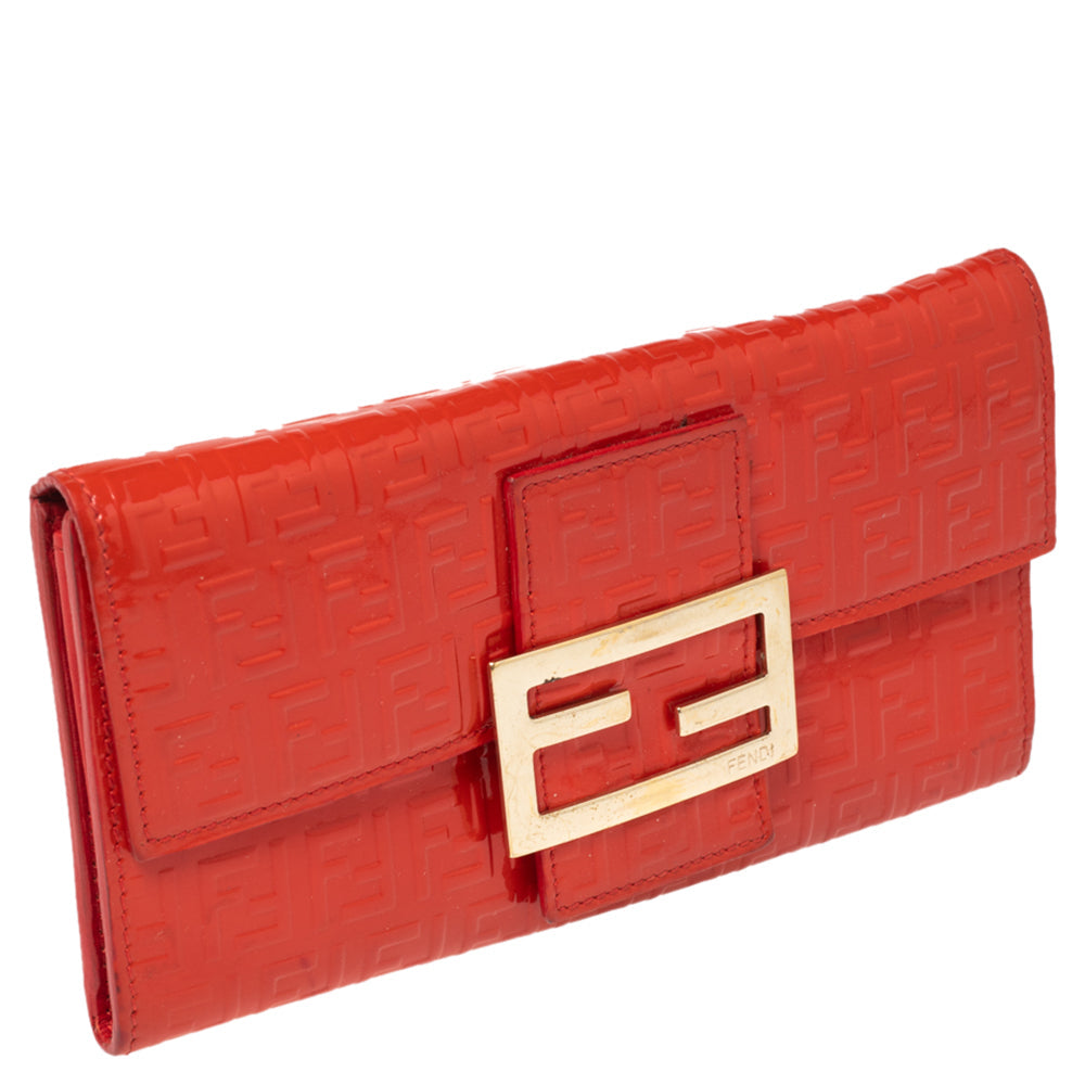 Fendi Orange Zucchino Patent Leather Continental Wallet