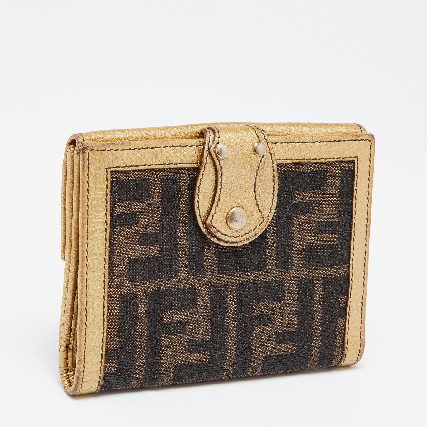 Fendi Tobacco/Gold Zucca Canvas and Leather French Compact Wallet