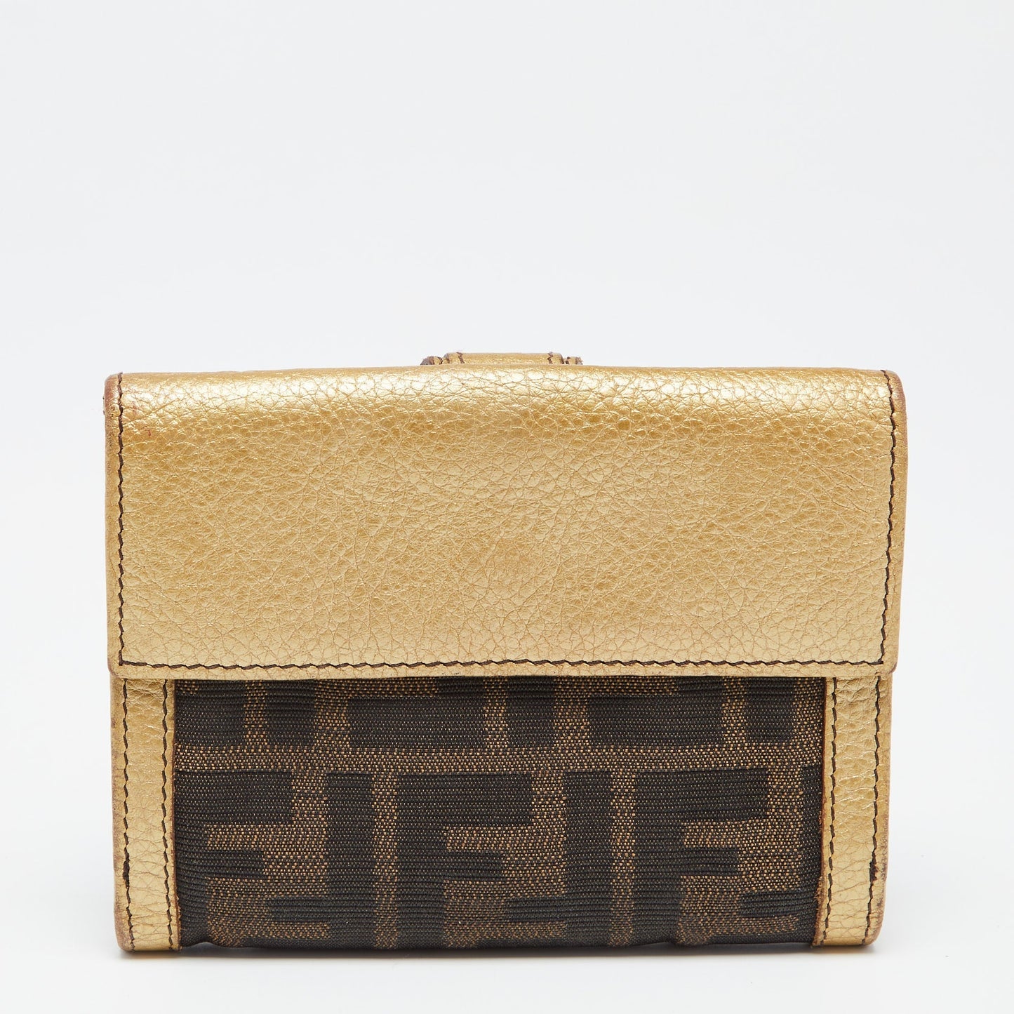 Fendi Tobacco/Gold Zucca Canvas and Leather French Compact Wallet