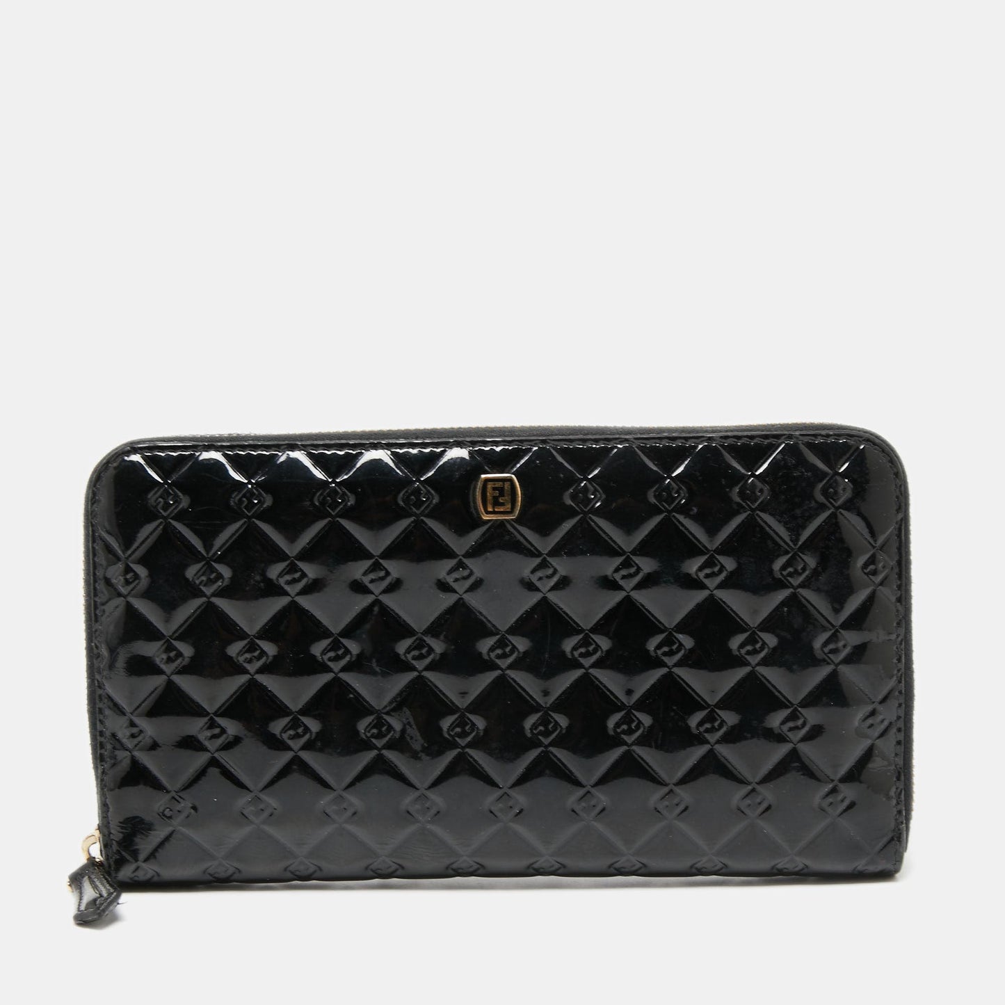 Fendi Black Patent Leather Zip Around Wallet