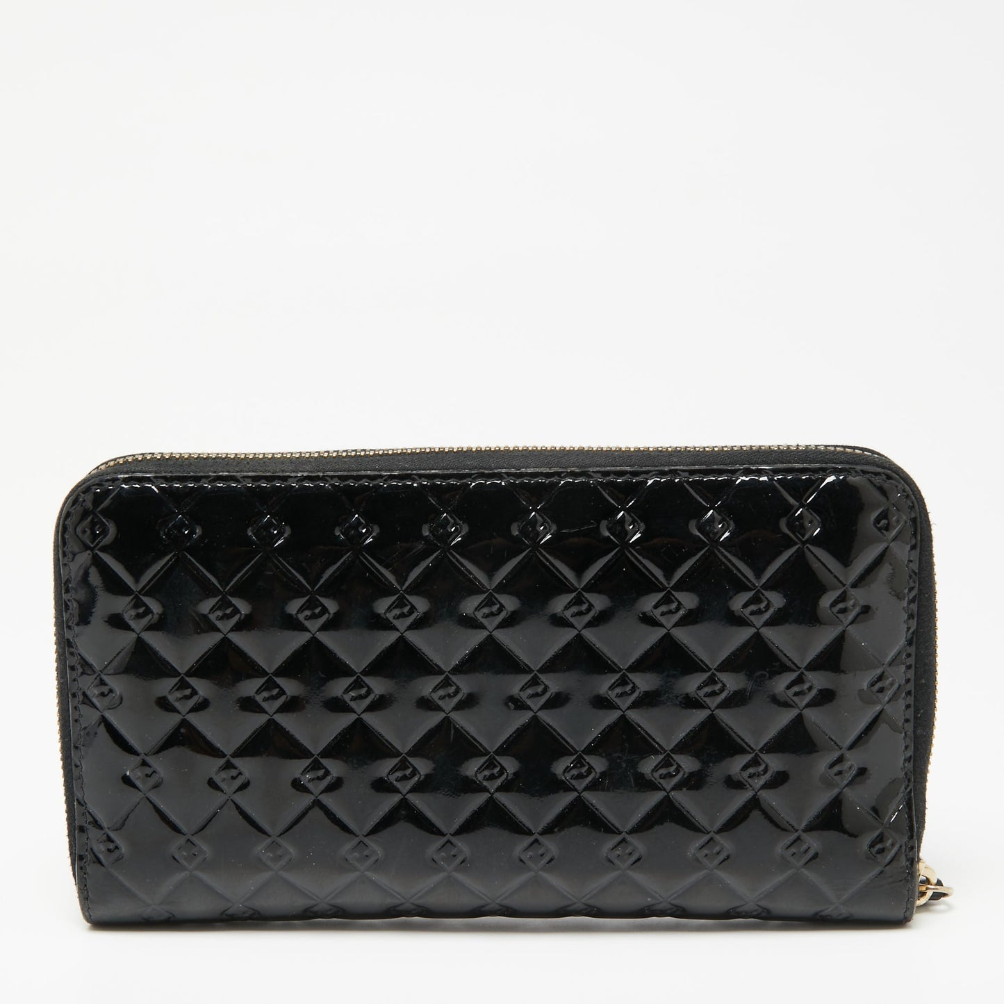 Fendi Black Patent Leather Zip Around Wallet