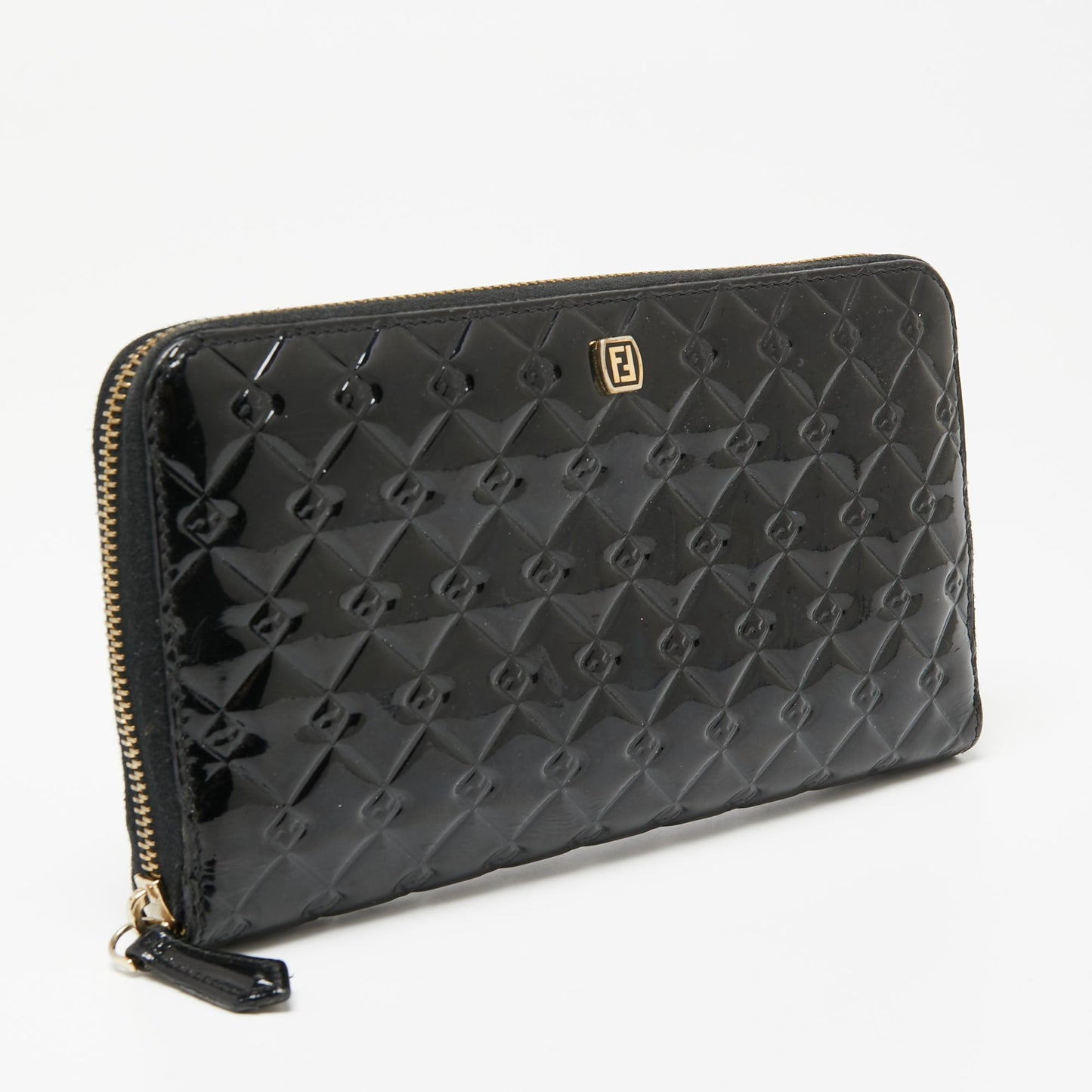 Fendi Black Patent Leather Zip Around Wallet