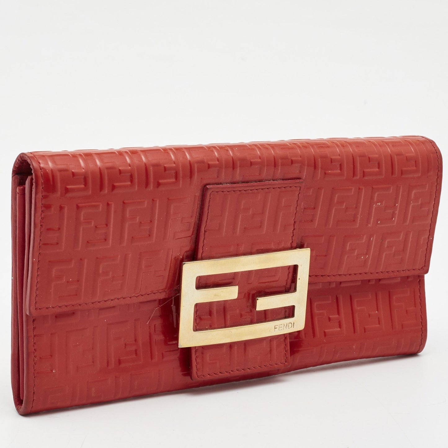 Fendi Orange Zucchino Patent Leather Mia Flap Continental Wallet