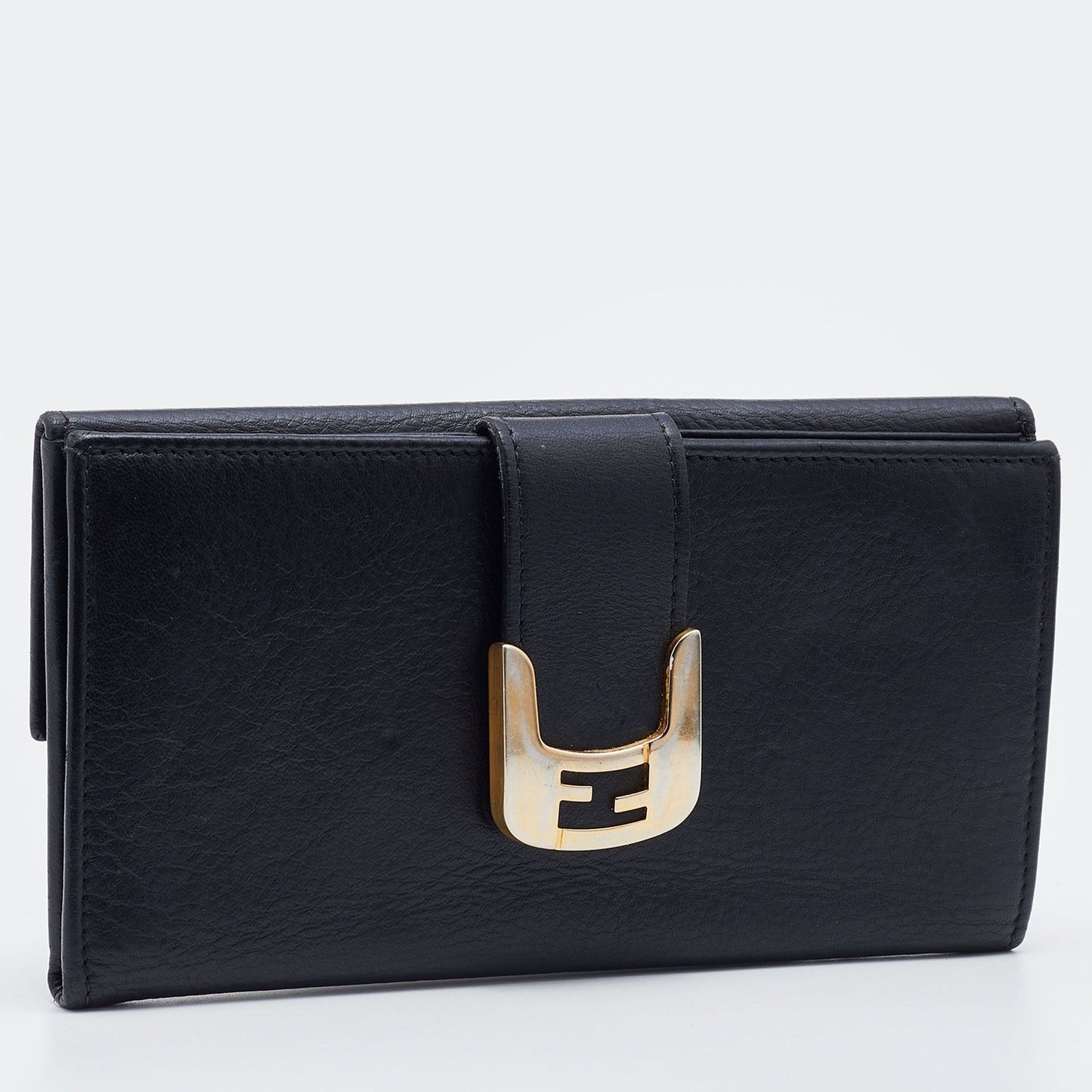 FENDI Black Leather Flap Continental Wallet