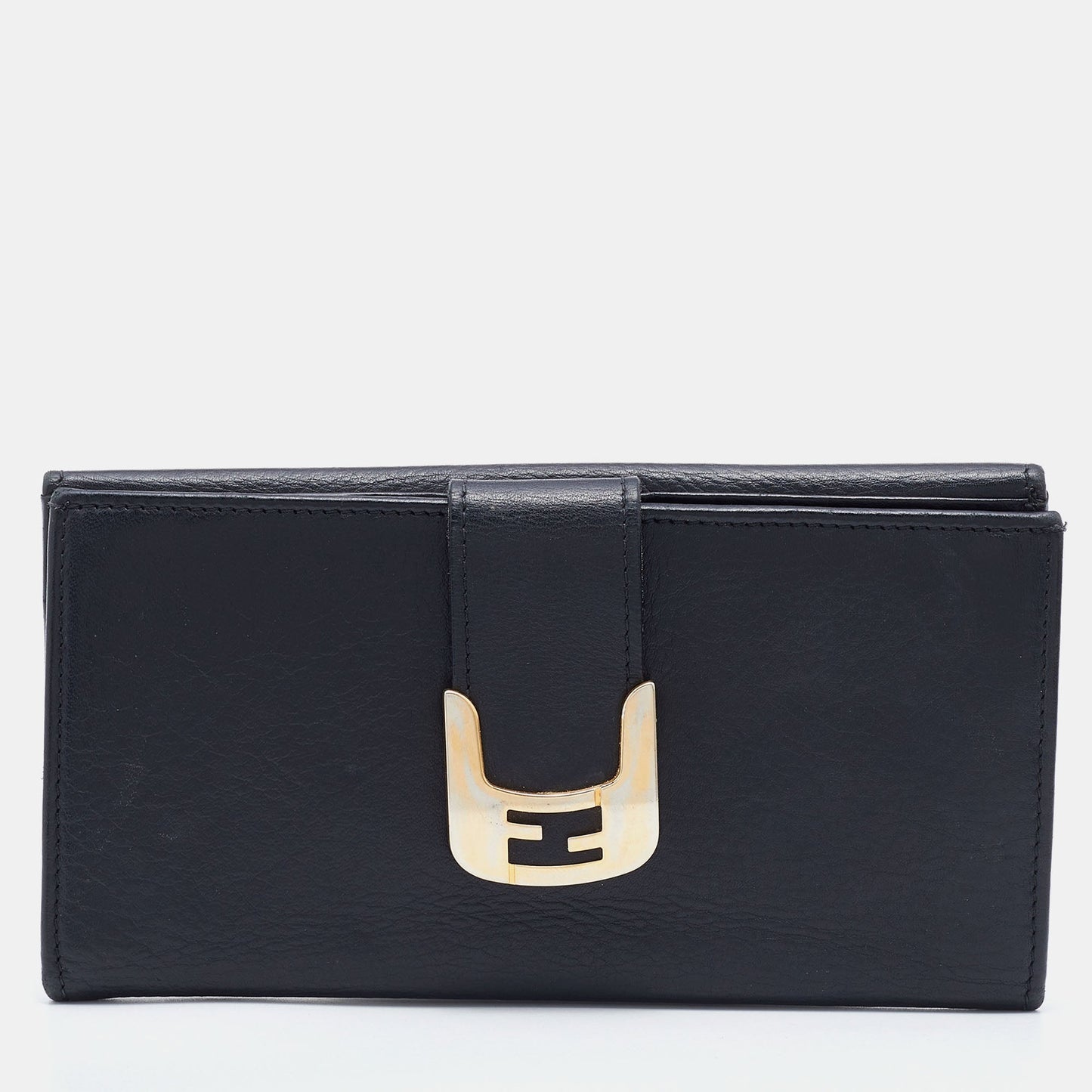 FENDI Black Leather Flap Continental Wallet