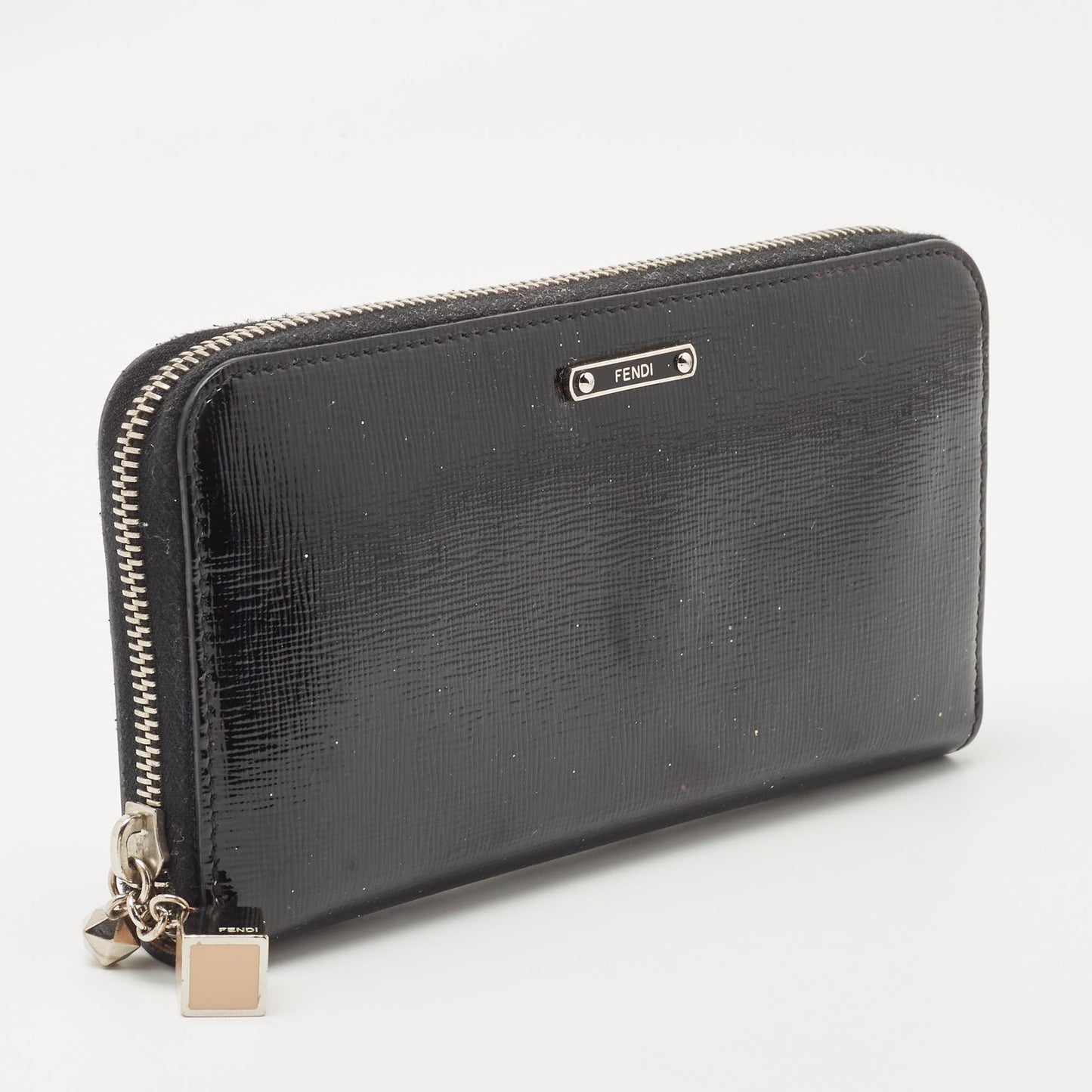 FENDI Black Patent Leather Zip Around Wallet