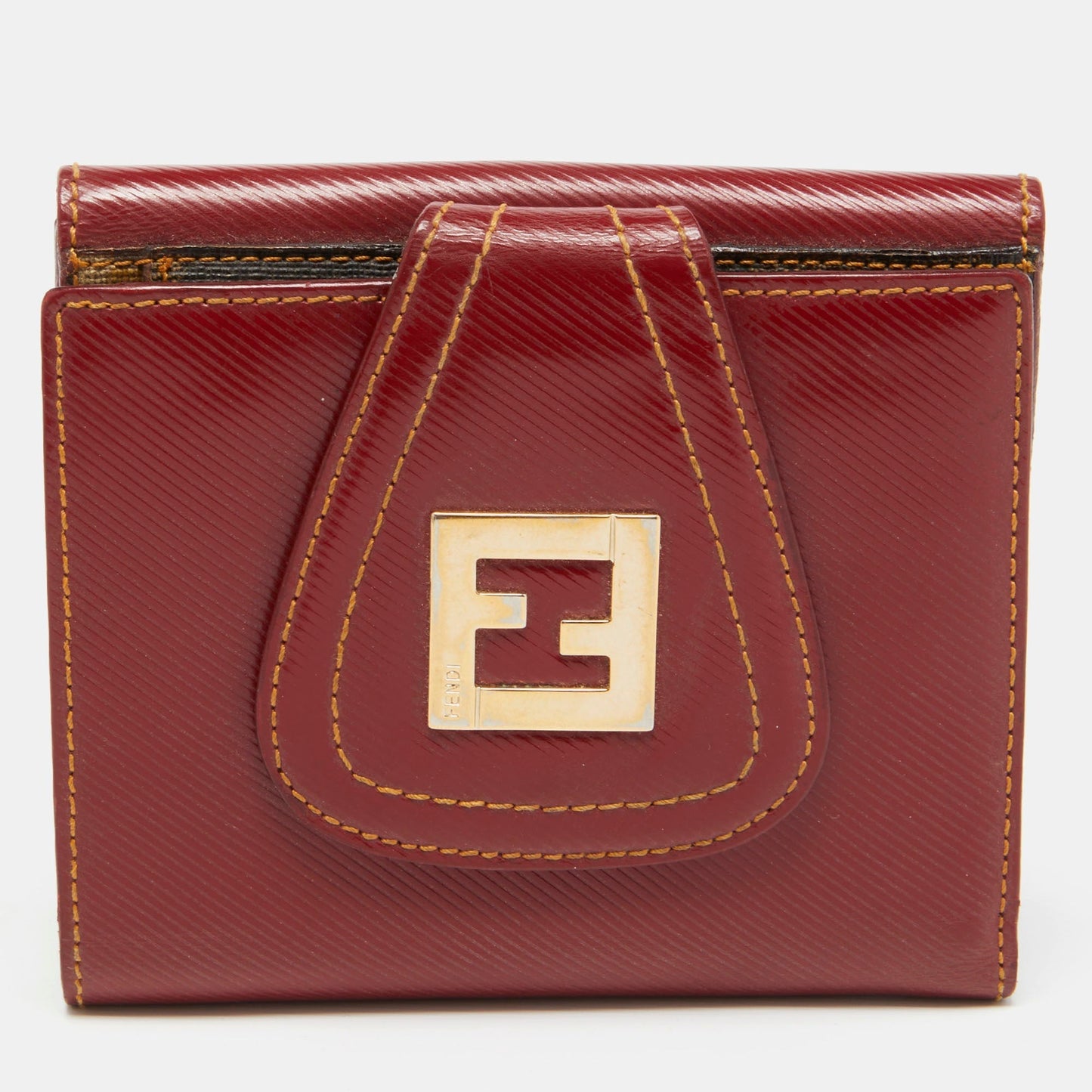 FENDI Red Coated Canvas Compact Flap Wallet