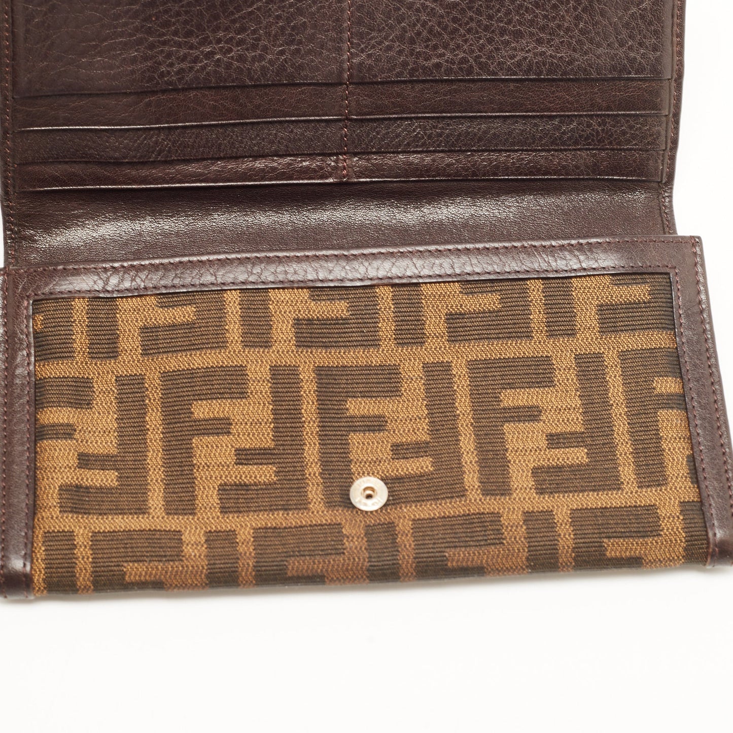 FENDI Tobacco Zucca Canvas and Leather FF Flap Continental Wallet