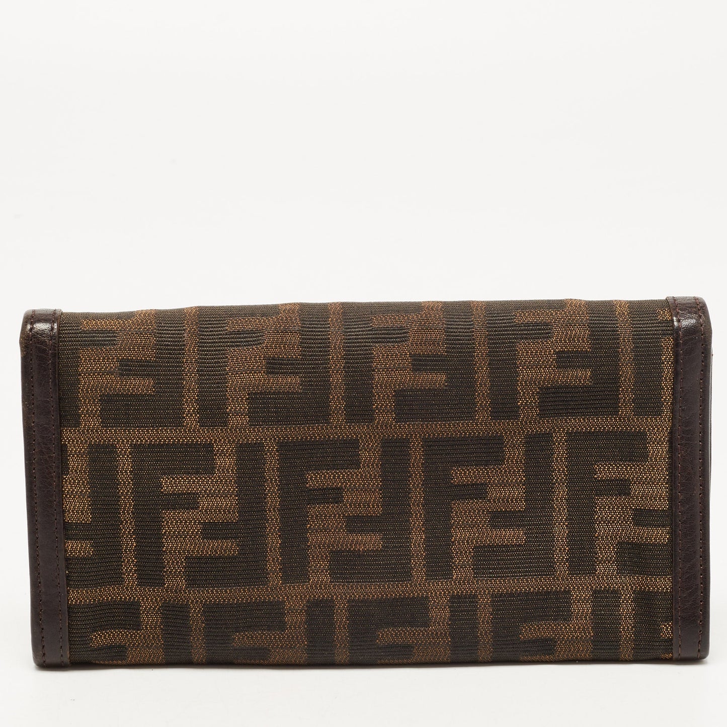 FENDI Tobacco Zucca Canvas and Leather FF Flap Continental Wallet