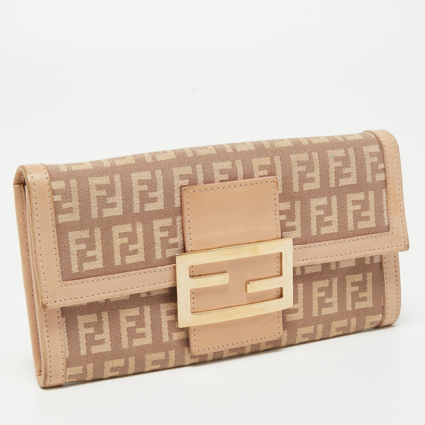 FENDI Light Pink Zucchino Canvas and Leather Forever Flap Continental Wallet