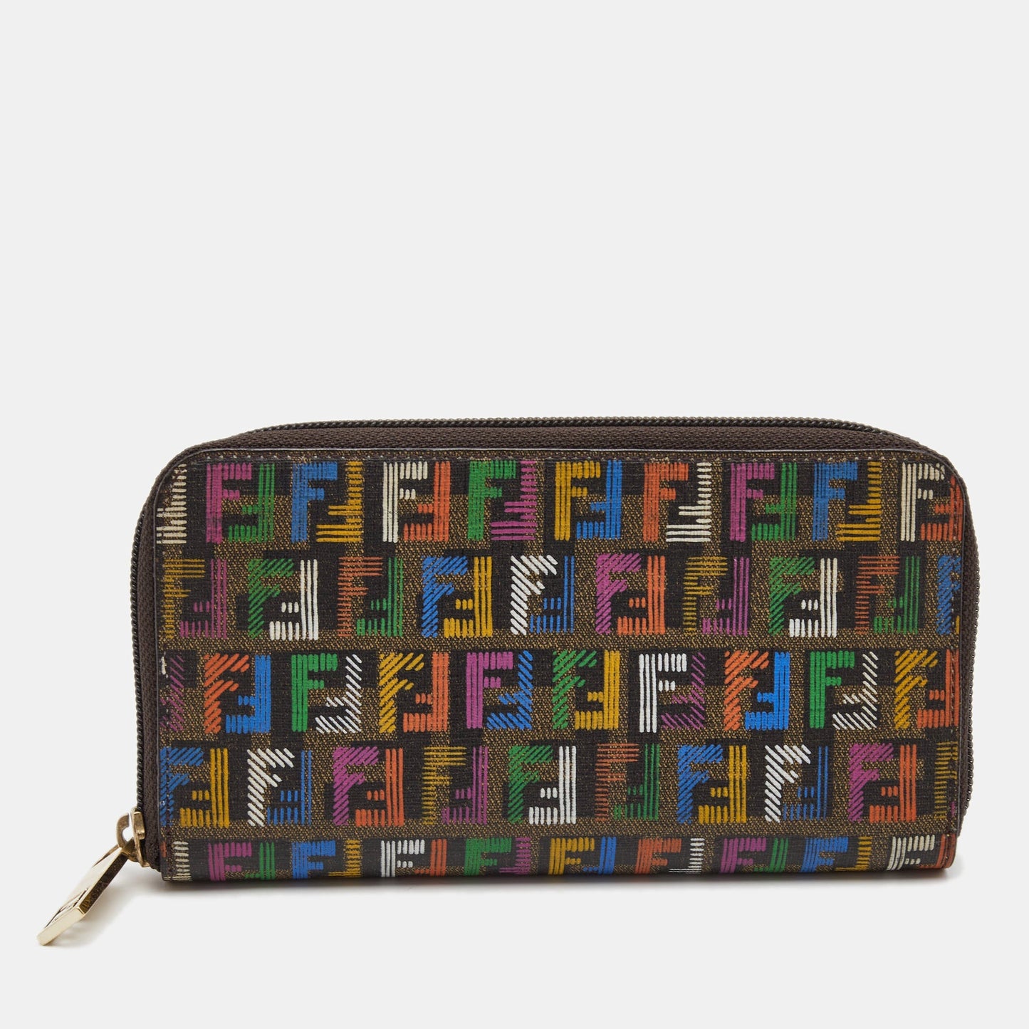 FENDI Multicolor Zucchino Coated Canvas Zip Around Wallet