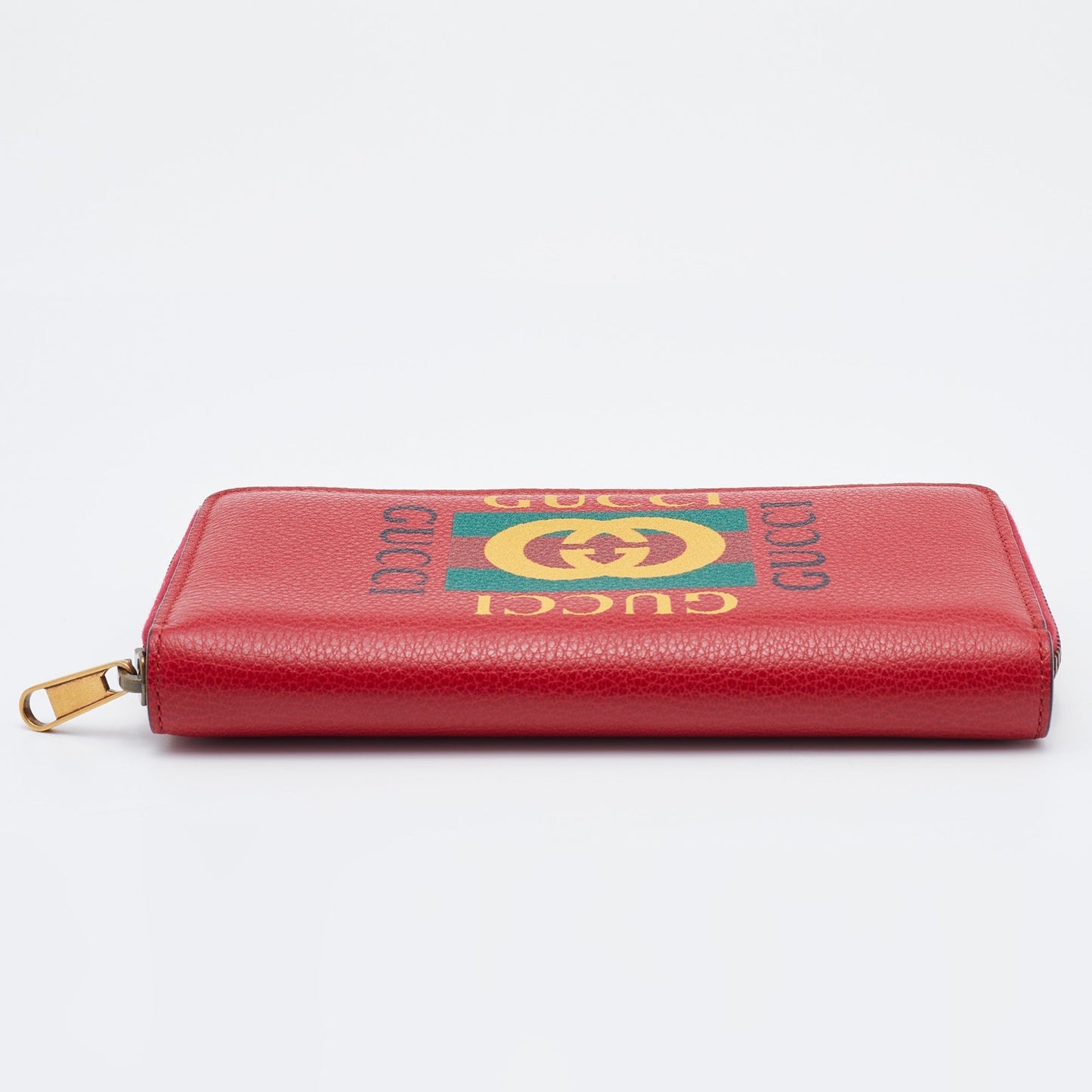 Gucci Red Leather Logo Print Zip Around Wallet