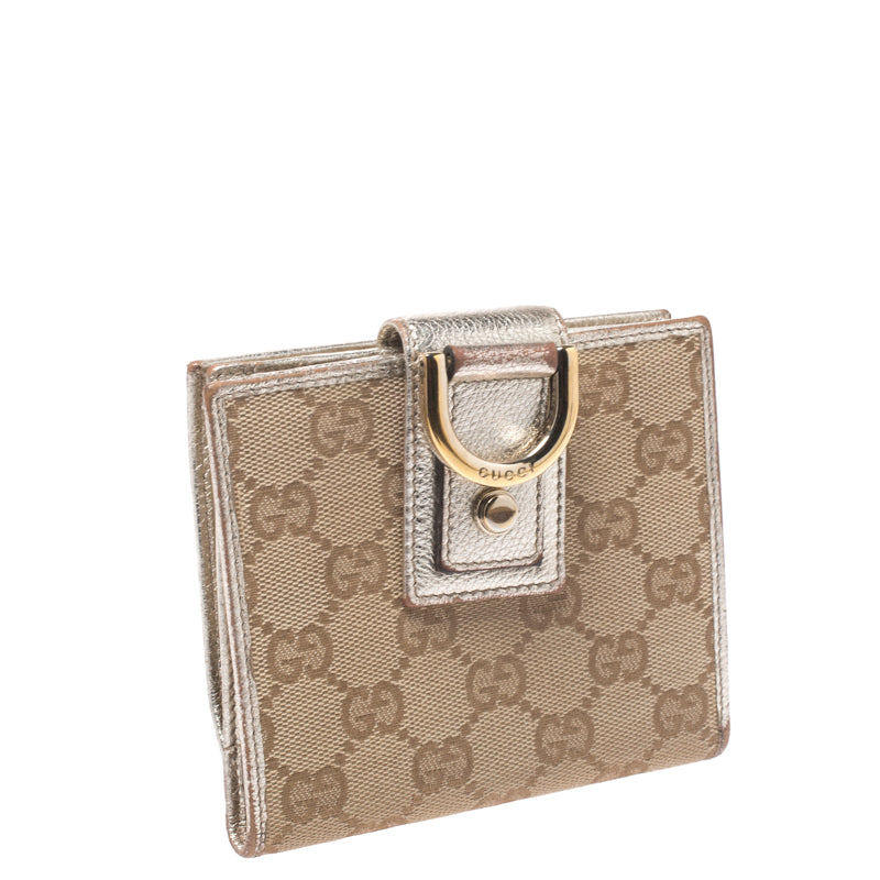 Gucci Beige/Metallic Gold GG Canvas Abbey D Ring Compact Wallet